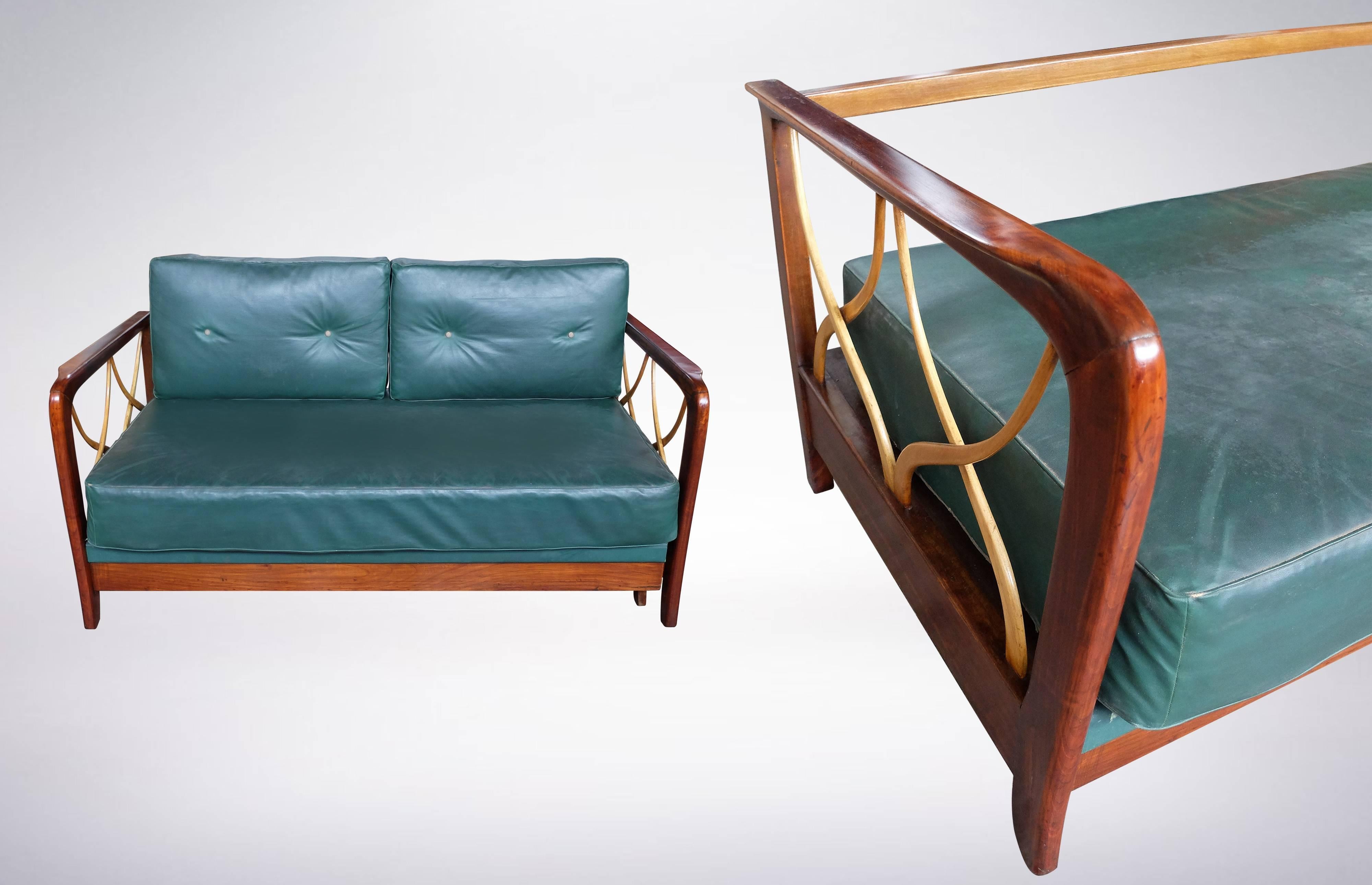 Italian Daybed in Green Leather Attributed to Paolo Buffa