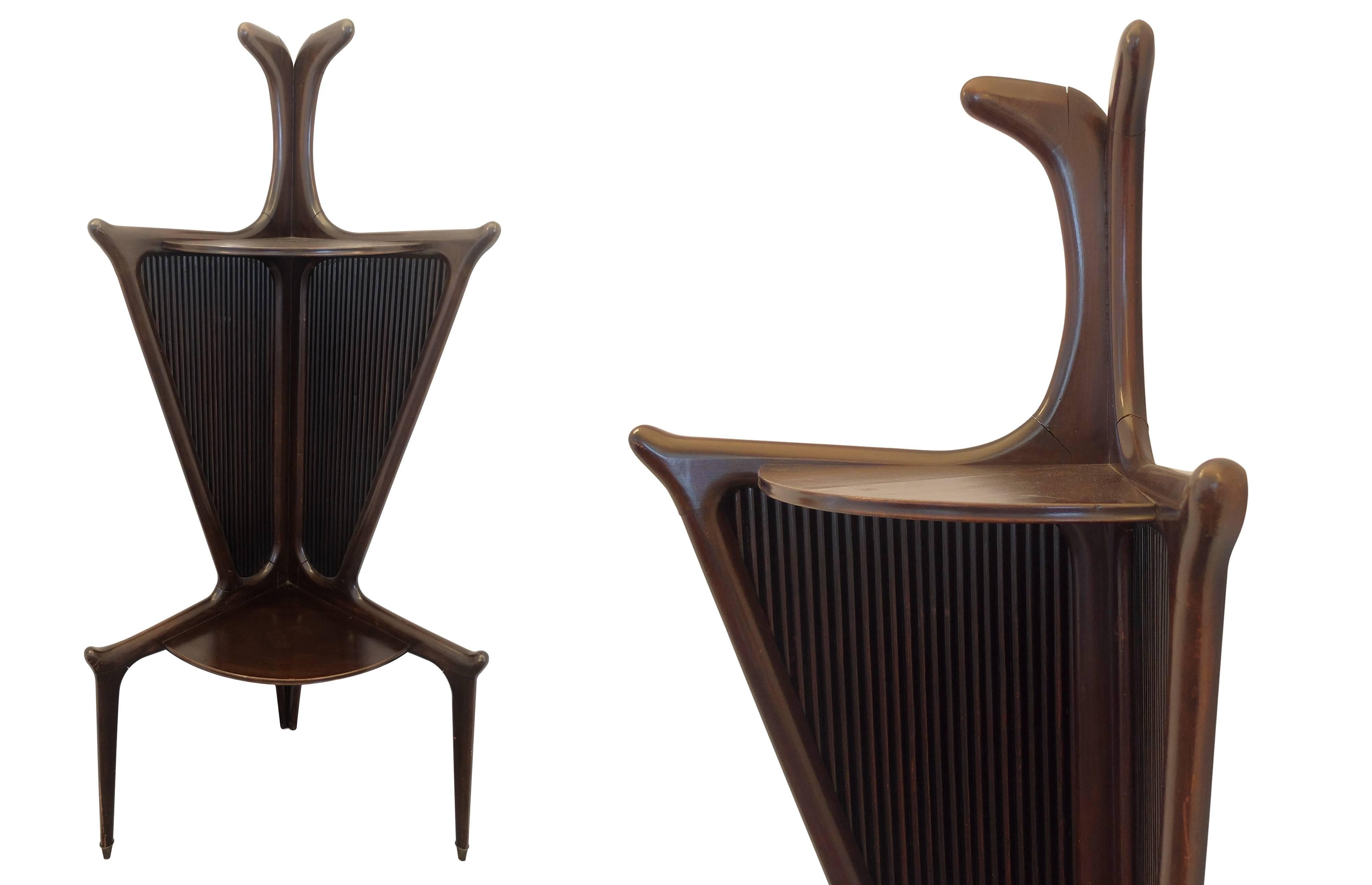 Authentic Italian Mid-Century Dark Rosewood Corner Tables from the 1950s In Excellent Condition In Milan, IT