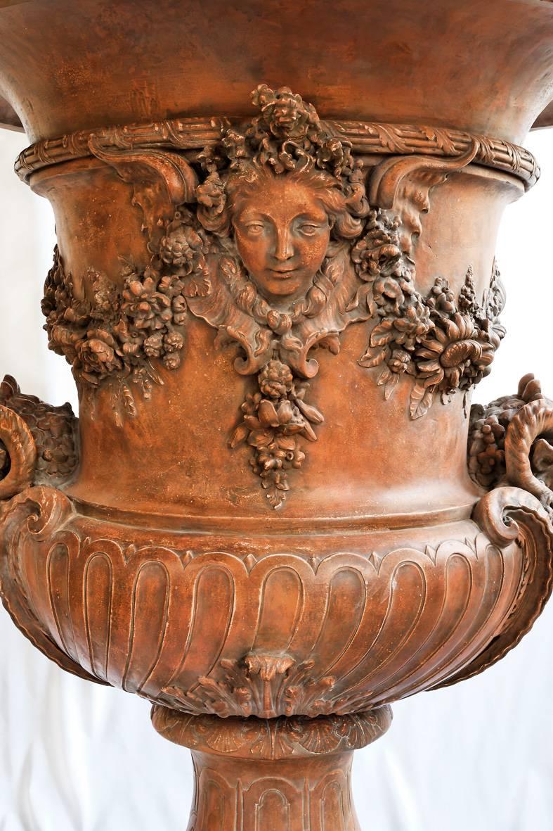 Art Reproduction in Terracotta after an Mid-18 th century model, manufactured circa 2016
Vase du Printemps height 165 x diameter 125 cm, Musée du Louvre.
This vase the attributes of Spring by Jacques Verbeckt (1704-1771) is in the Musée du