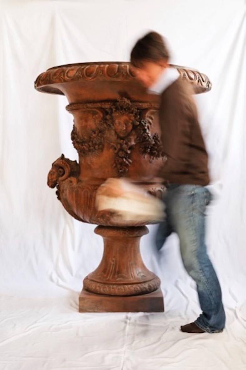 Embossed Huge Terracotta Vase Du Printemps, After J. Verbeckt For Sale