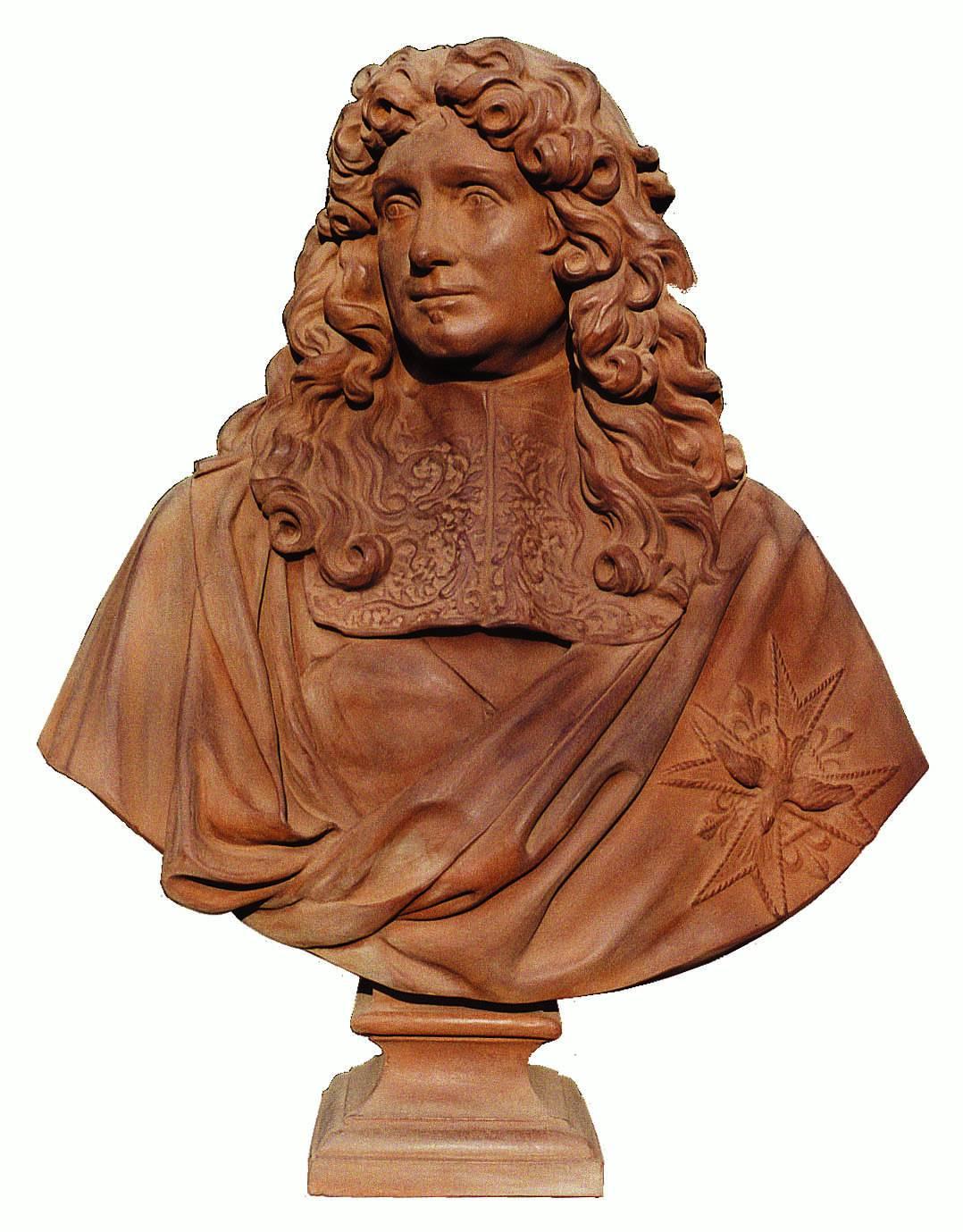Embossed Terracotta Bust of Colbert, After Antoine Coysevox, Versailles For Sale