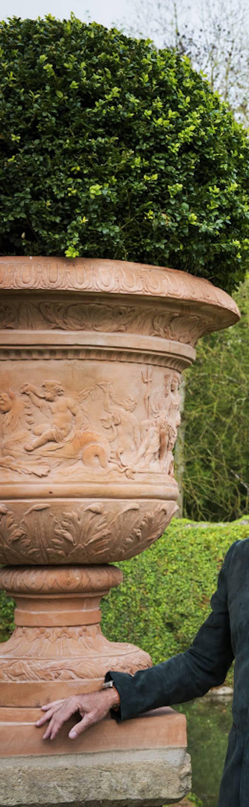Embossed Beautiful Terracotta Vase Neptune after E. Le Hongre For Sale