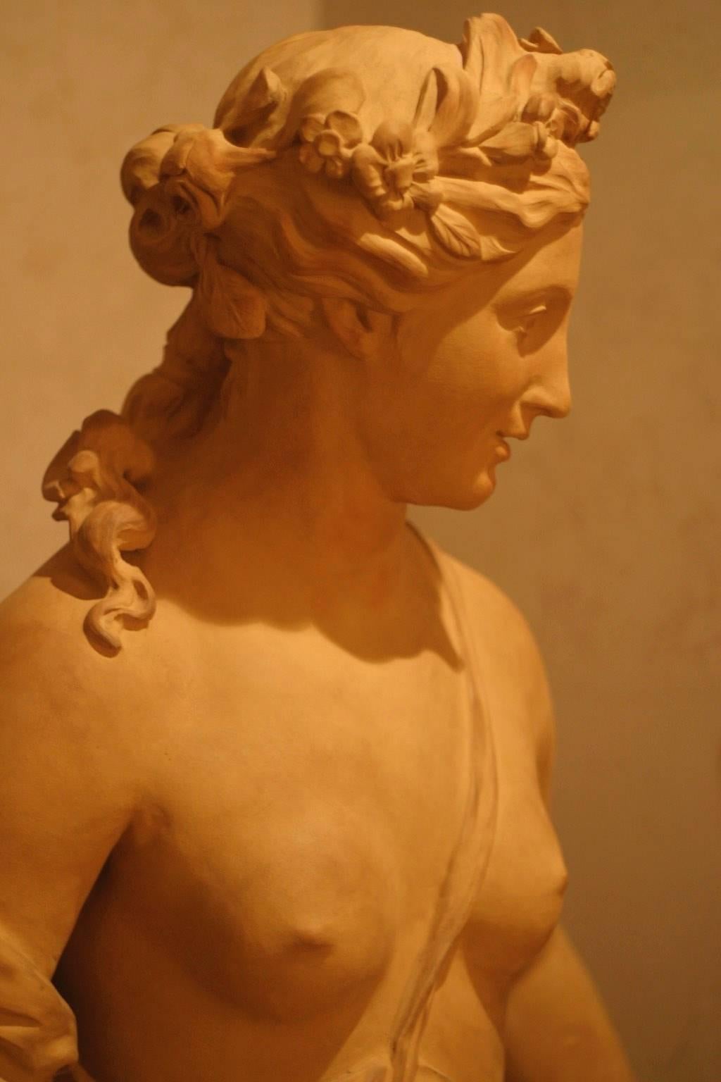 French Exceptional Terracotta Statue Flore after René Frémin For Sale