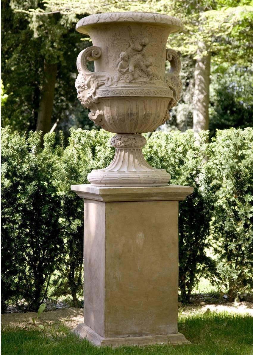 Embossed Big Terracotta Vase with Cupid After René Frémin For Sale