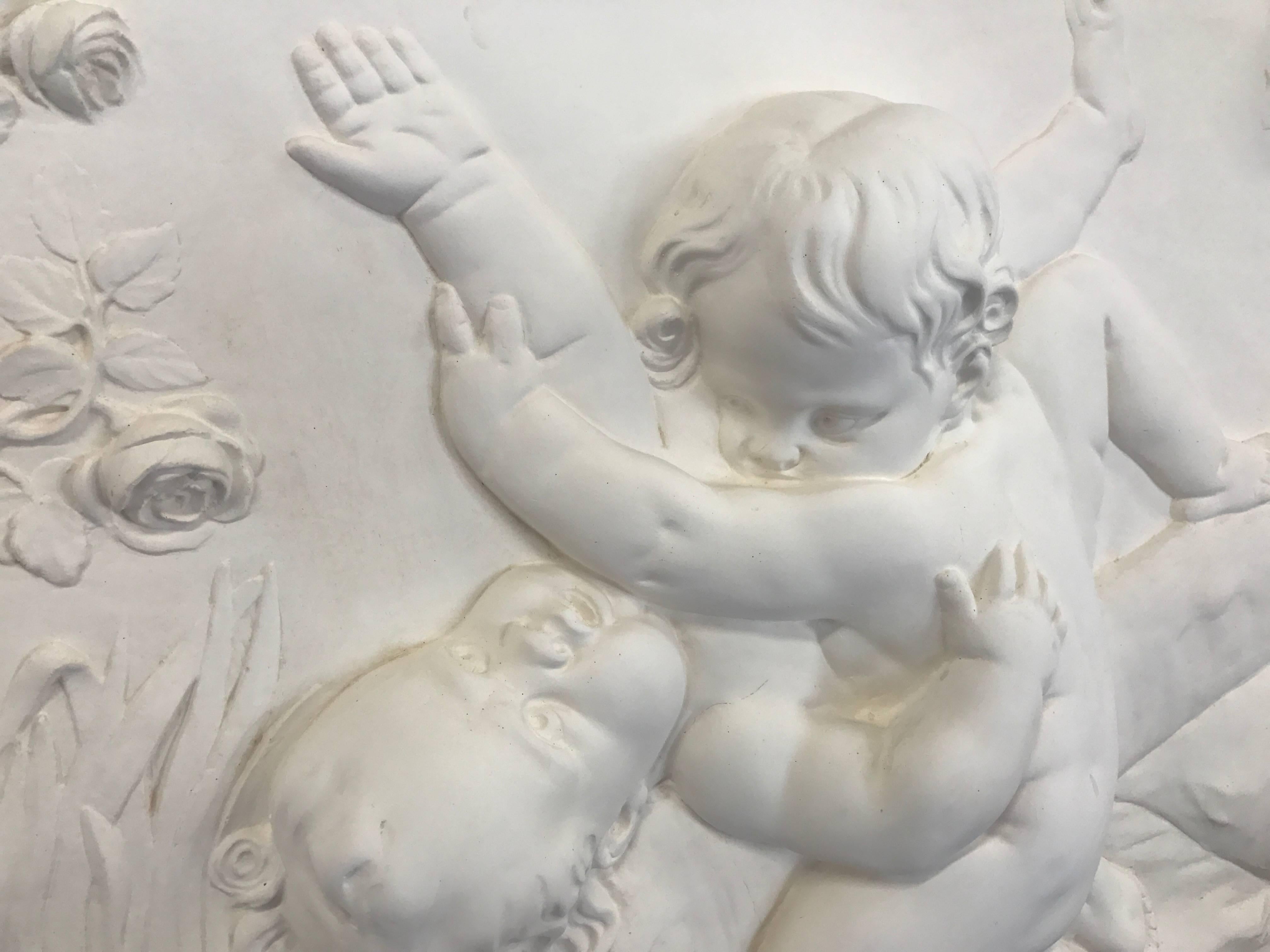 Art reproduction in plaster, Enfant a la balancoire, children playing on a swing. Measures: 150x65x8 cm.
This large bas-relief adorns the Hotel Ephrussi residence, located at the Place des Etats-Unis in Paris. The private residence was built at the
