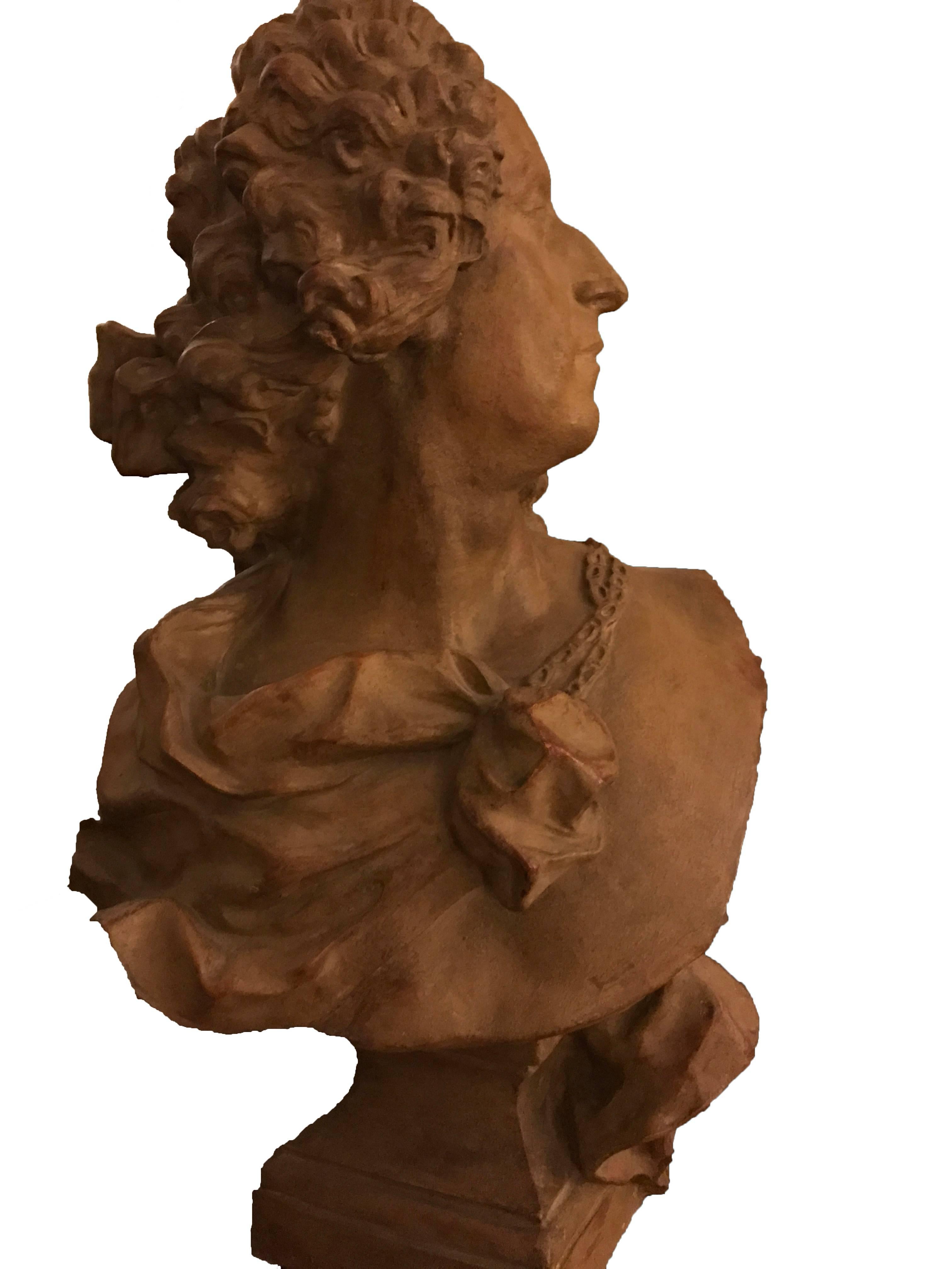 French Terracotta Bust of Noel-Nicolas Coypel after Lemoine For Sale