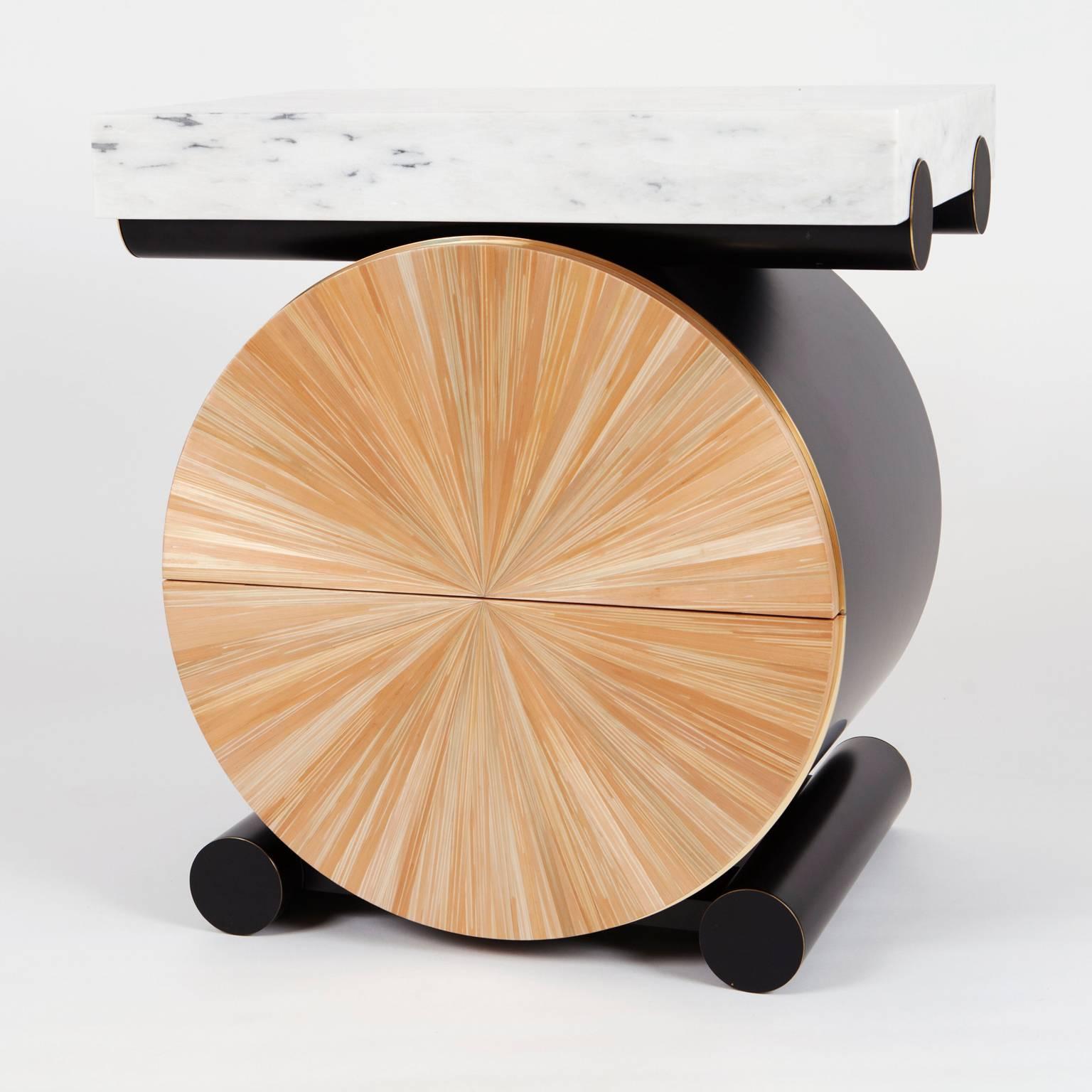 Marquetry Nightstand 'Octant' N°1/8 by Antoine Vignault, OAK Limited Edition For Sale