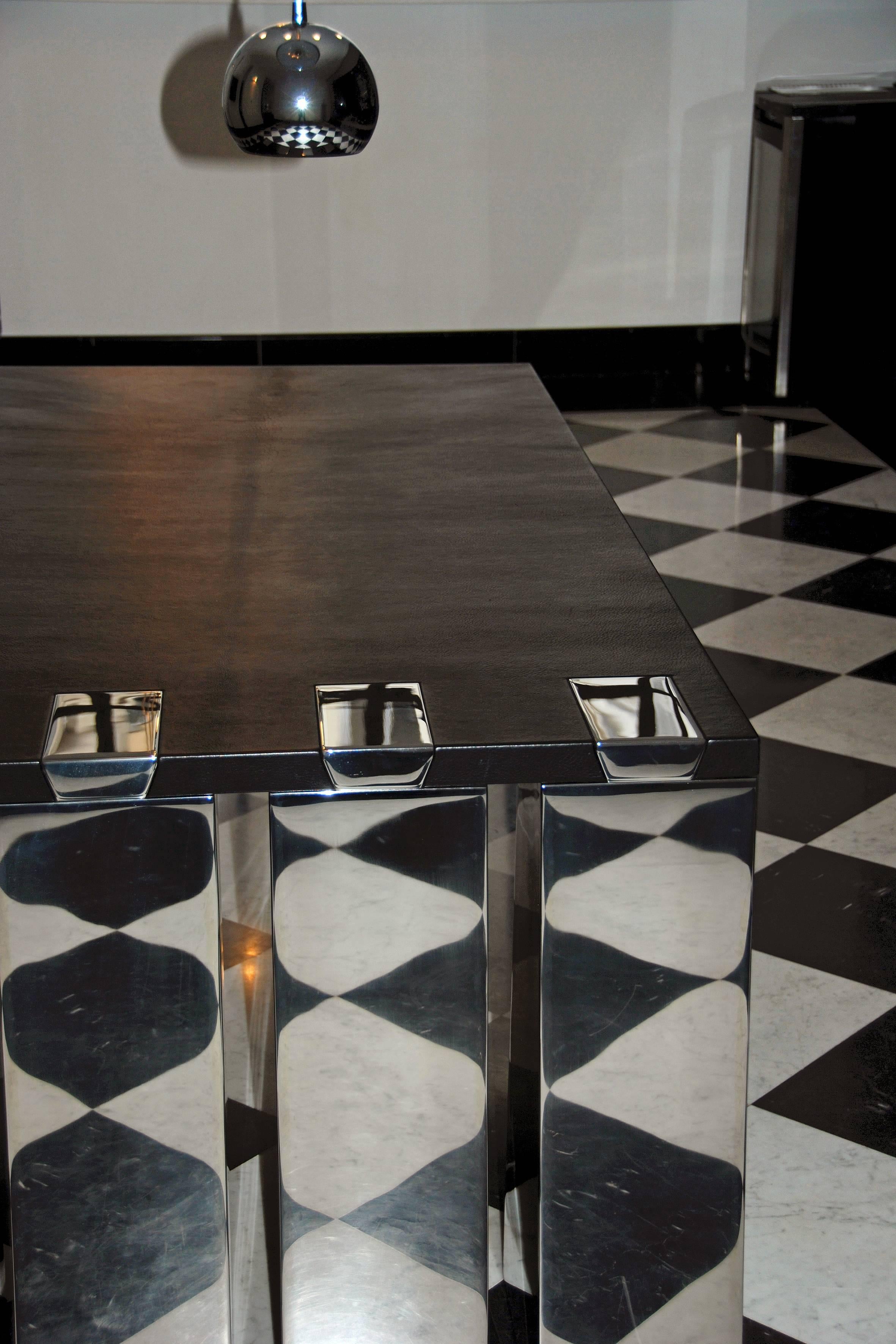 Polished Stainless Steel and Leather Desk 'Zeus' N°1 /8 by Vincent Poujardieu For Sale