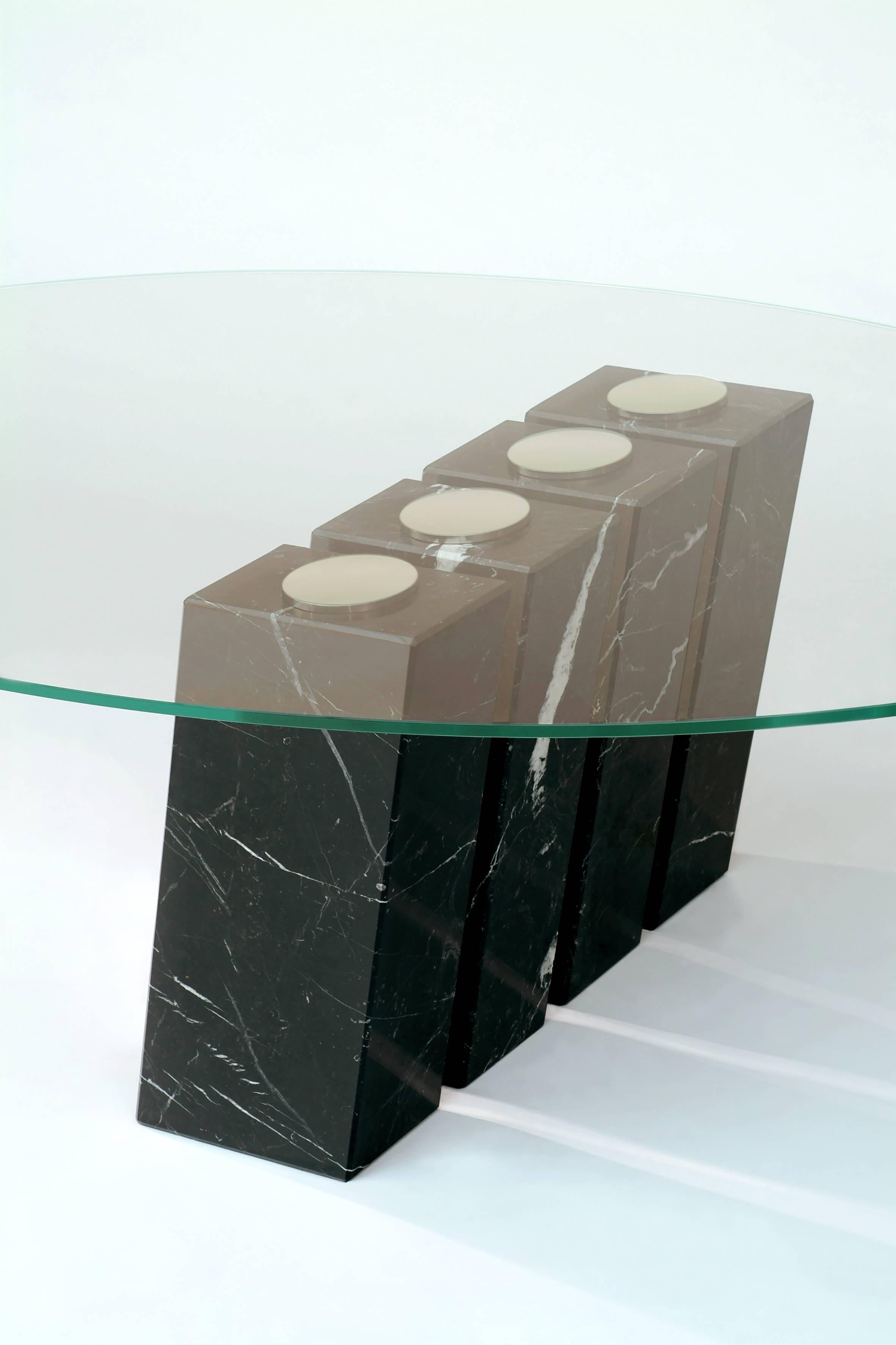 Minimalist Marble, Glass and Steel Table 'Ether' N°1/8 by Vincent Poujardieu For Sale