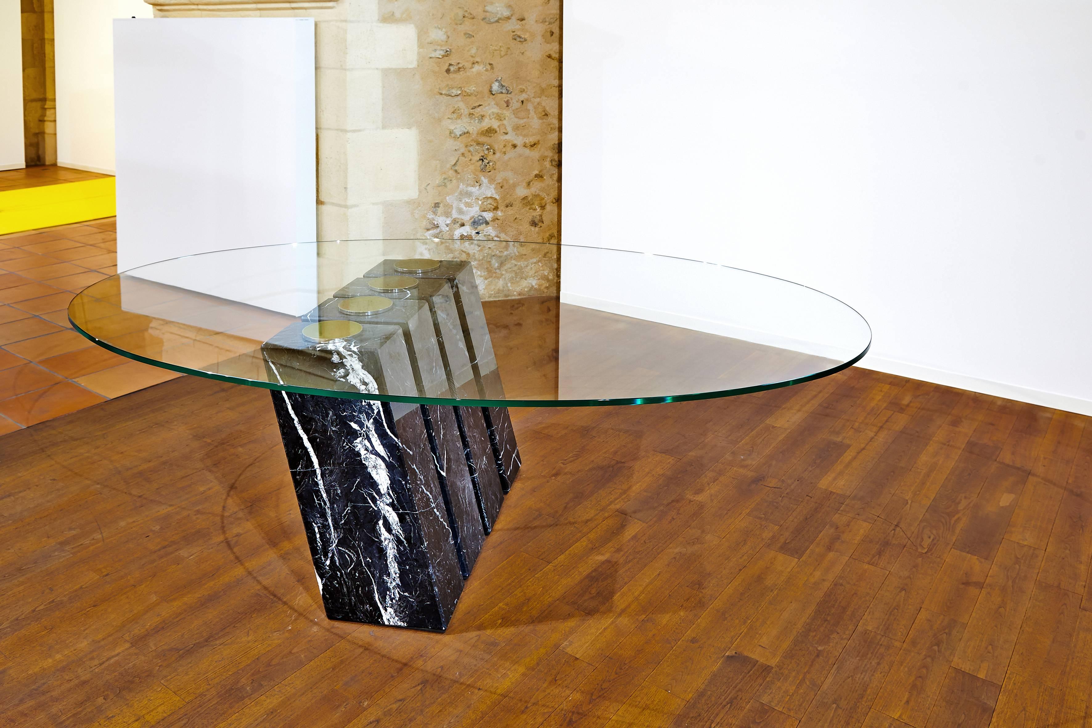French Marble, Glass and Steel Table 'Ether' N°1/8 by Vincent Poujardieu For Sale
