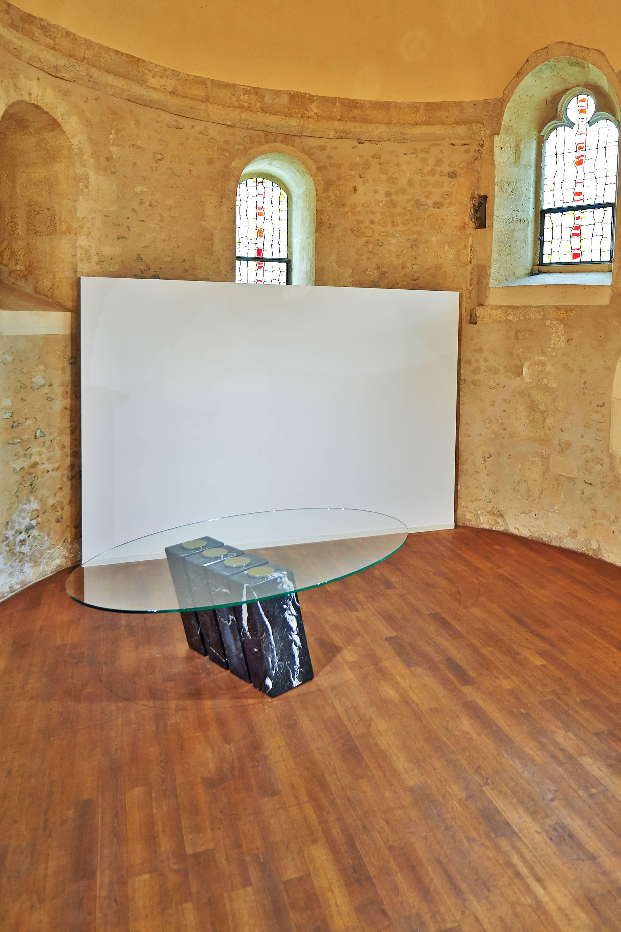 Marble, Glass and Steel Table 'Ether' N°1/8 by Vincent Poujardieu In Excellent Condition For Sale In Bordeaux, FR