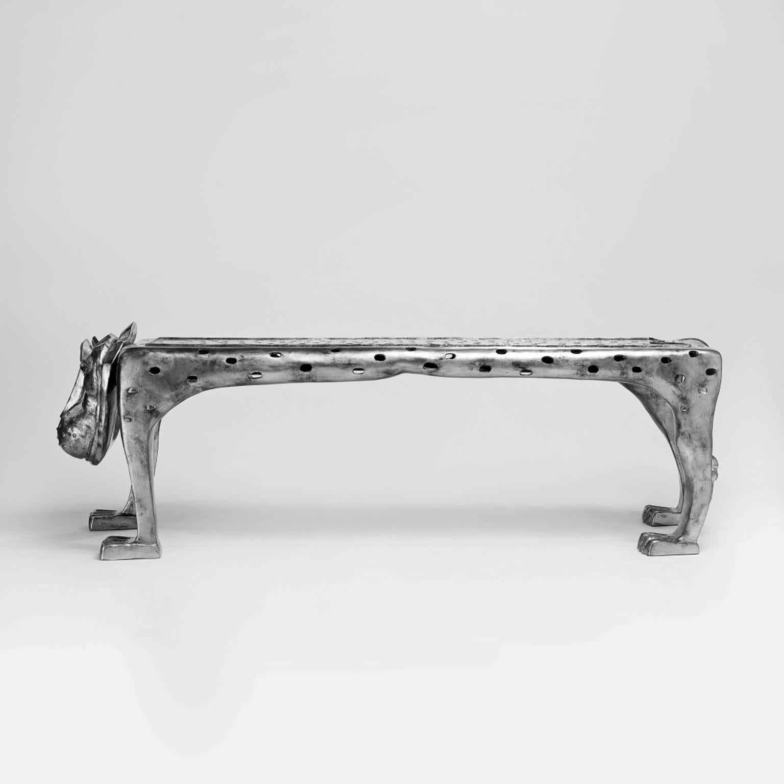 Cast Etruscan Bronze Bench 'Patou' N°1/8 by Cecile Ballureau For Sale
