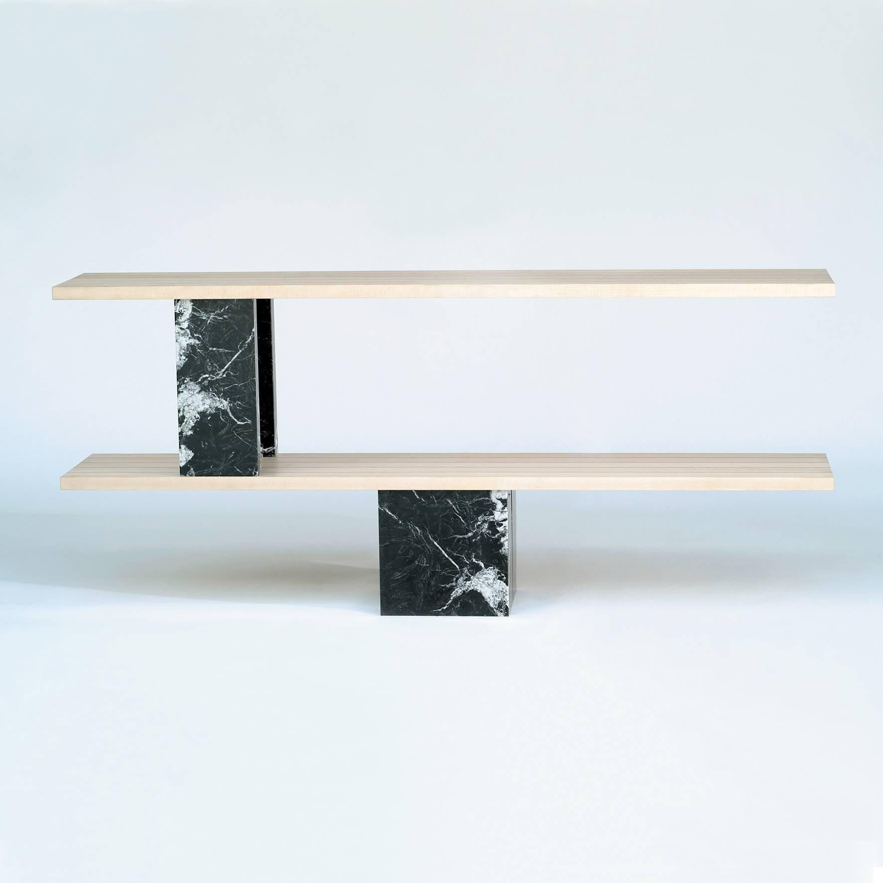 Minimalist Marble, Glass and Maple Console Shelf 'Ether' N°1/8 by Vincent Poujardieu For Sale