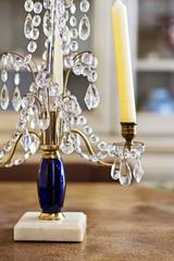 Pair of 19th Century Russian Candelabra with Marble and Cobalt Blue Glass
