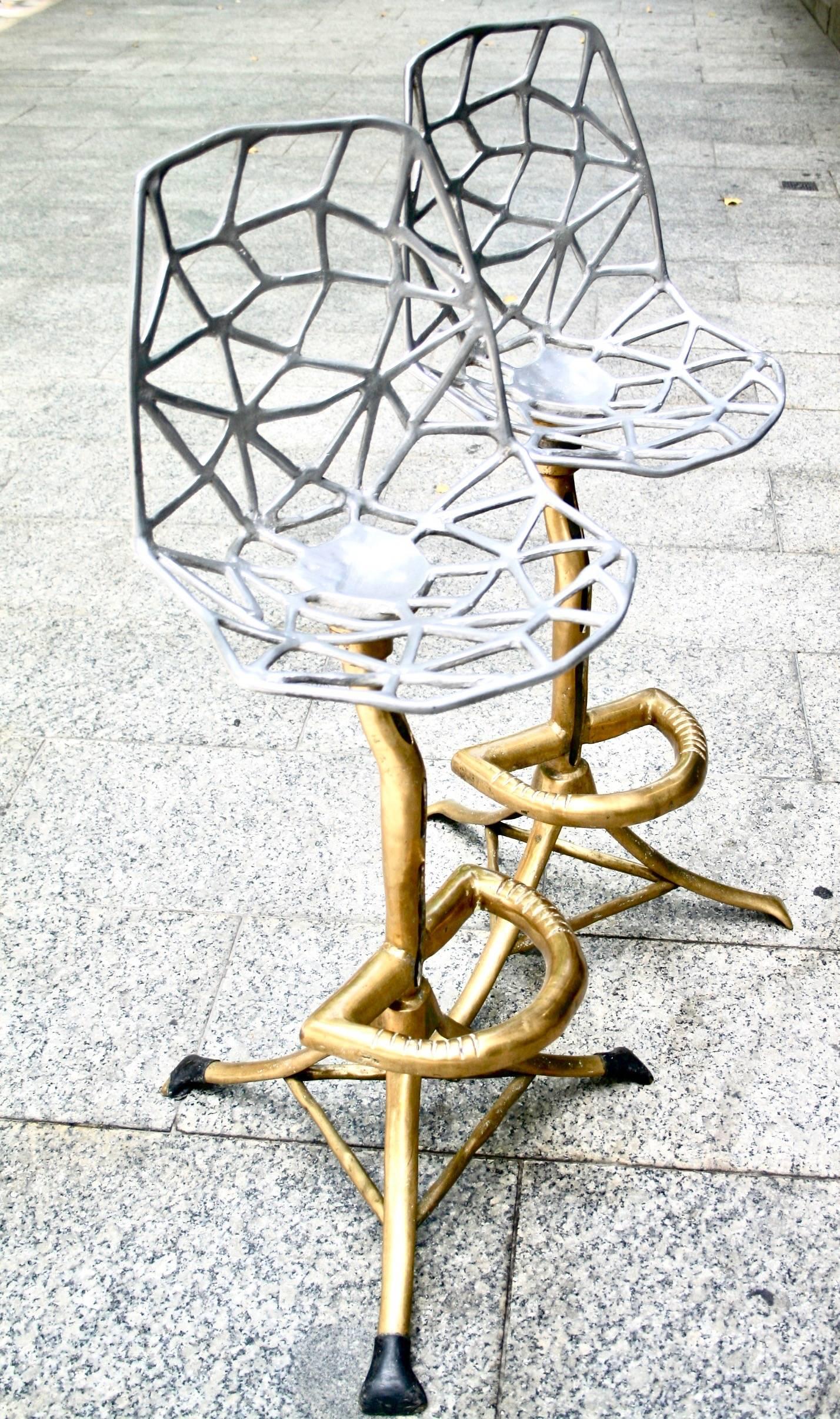 Pair of 1970s bronze and aluminium stools manufactured by David Marshall.

More than 50 years ago, attracted by the climate, light and magnificent scenery David Marshall left his native Scotland, settled in southern Spain and commenced his