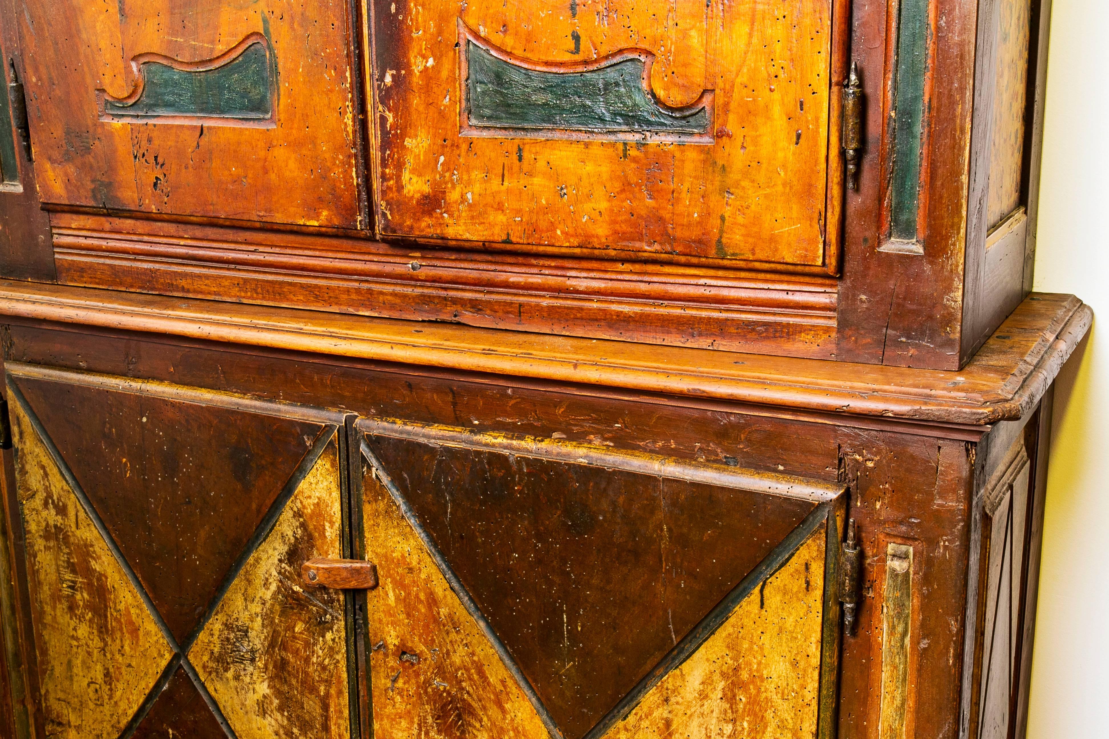 Rustic Pair of 18th Century, Spanish Polychromed Cabinets For Sale