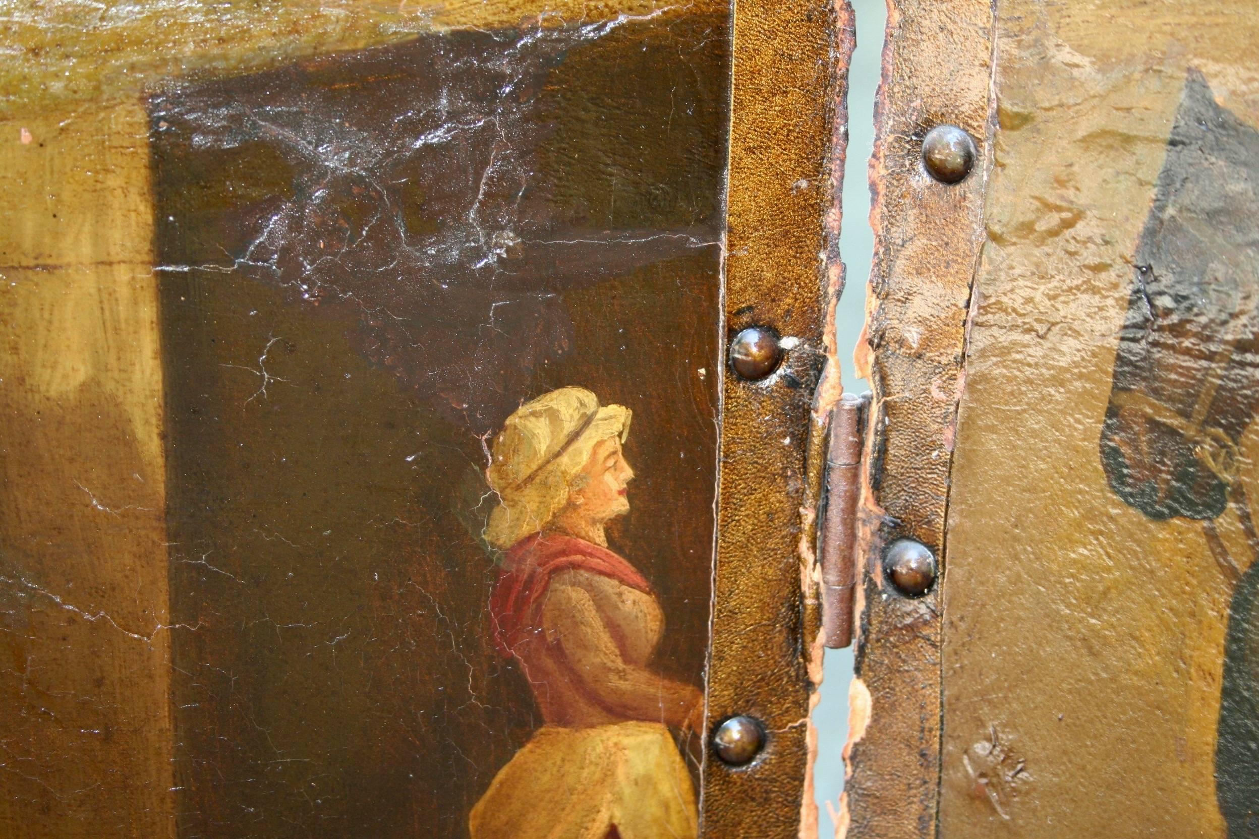 Hand-Painted 19th Century English Four Leave Screen For Sale