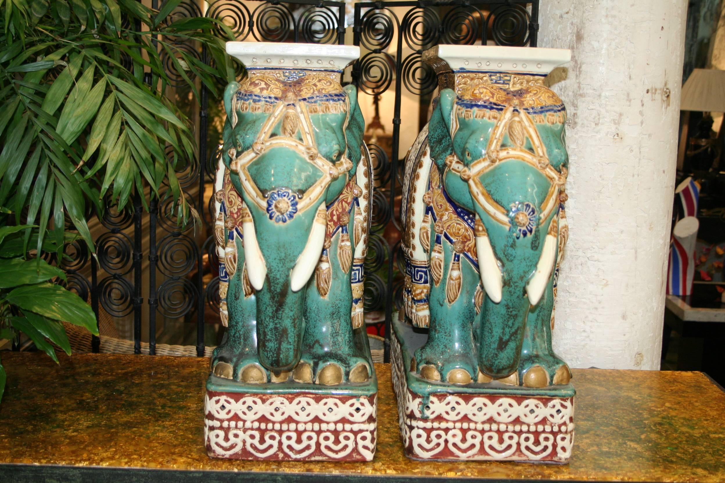 Pair of Ceramic Elephant Stools In Excellent Condition In Madrid, ES