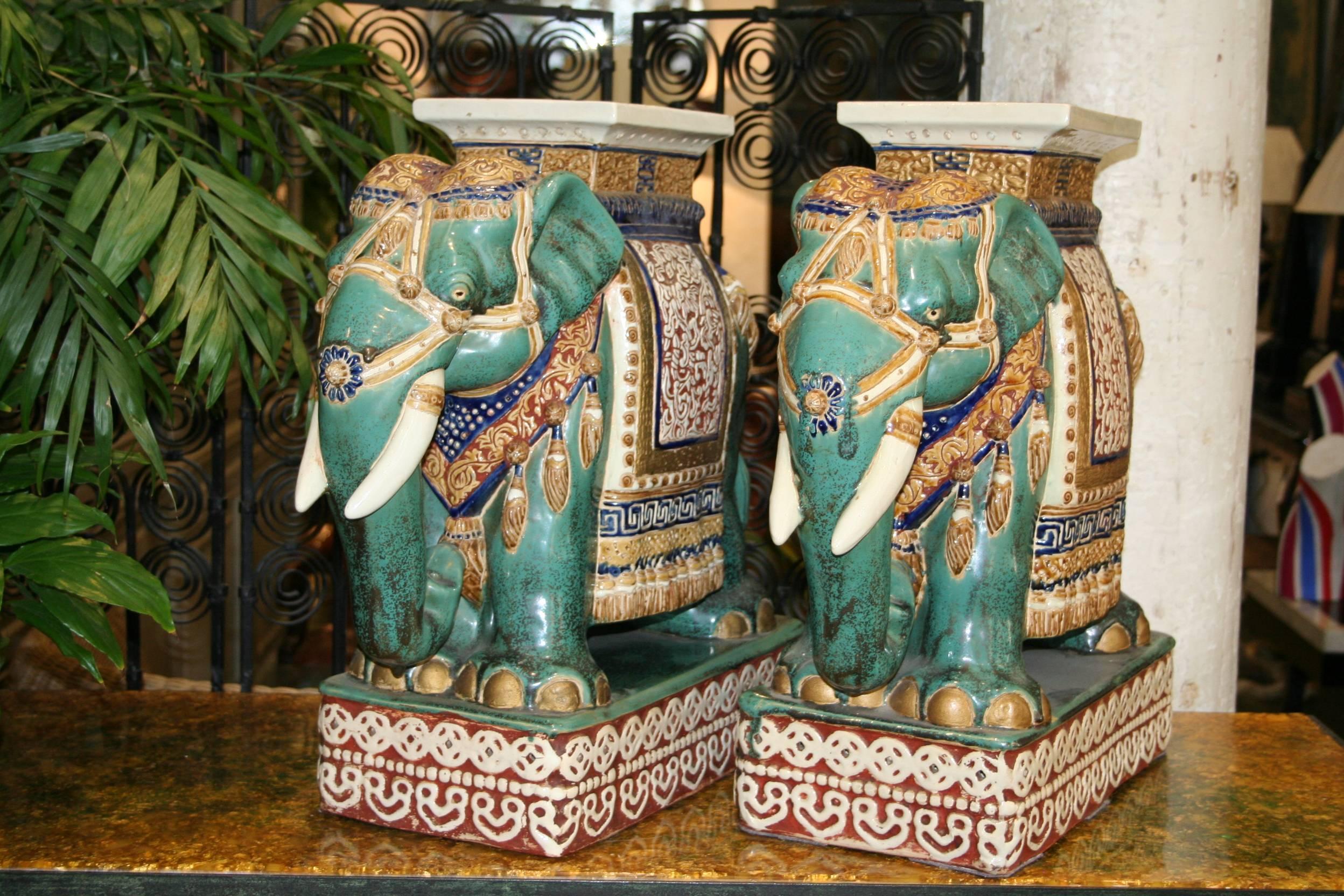 Late 20th Century Pair of Ceramic Elephant Stools