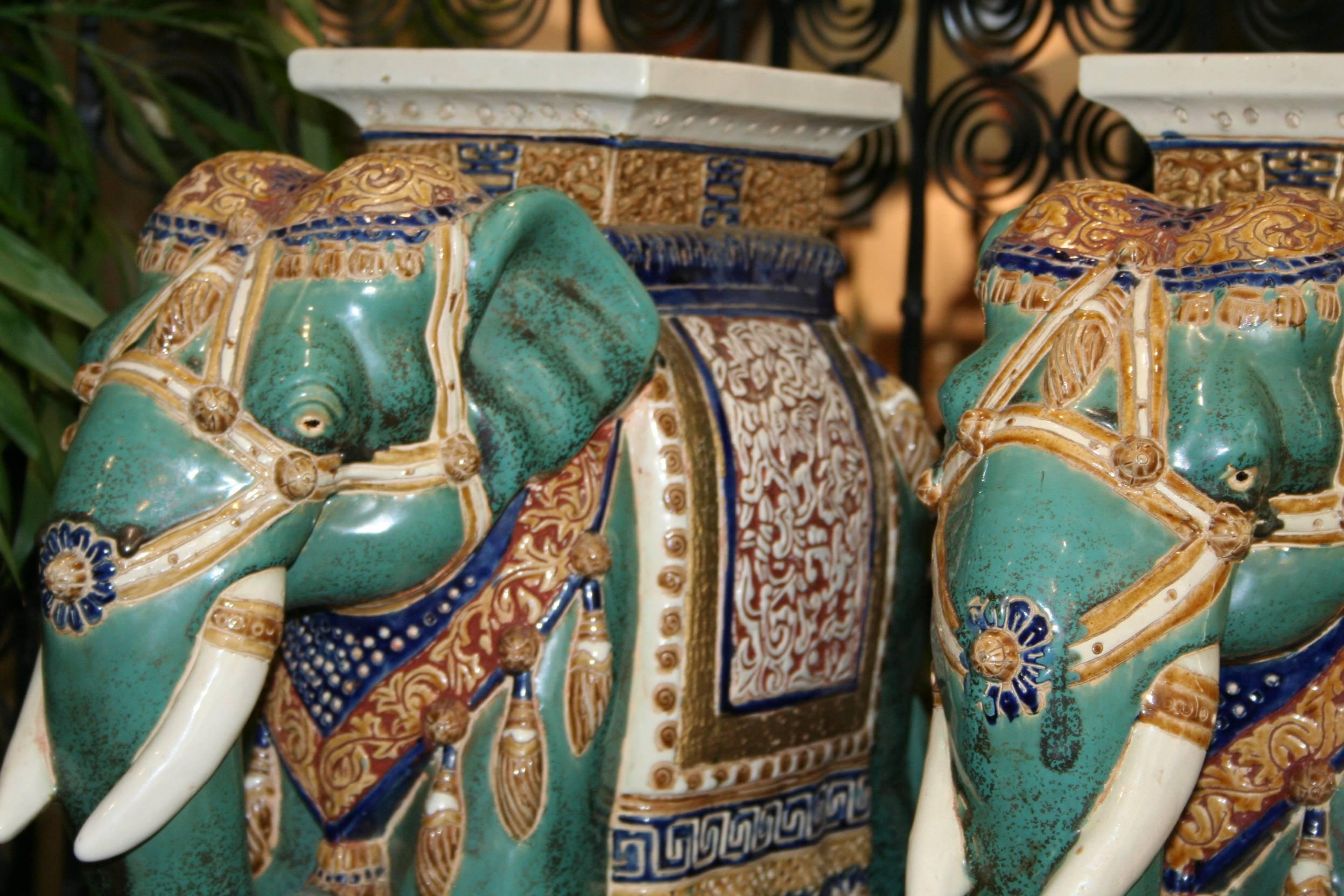 Pair of Ceramic Elephant Stools 1