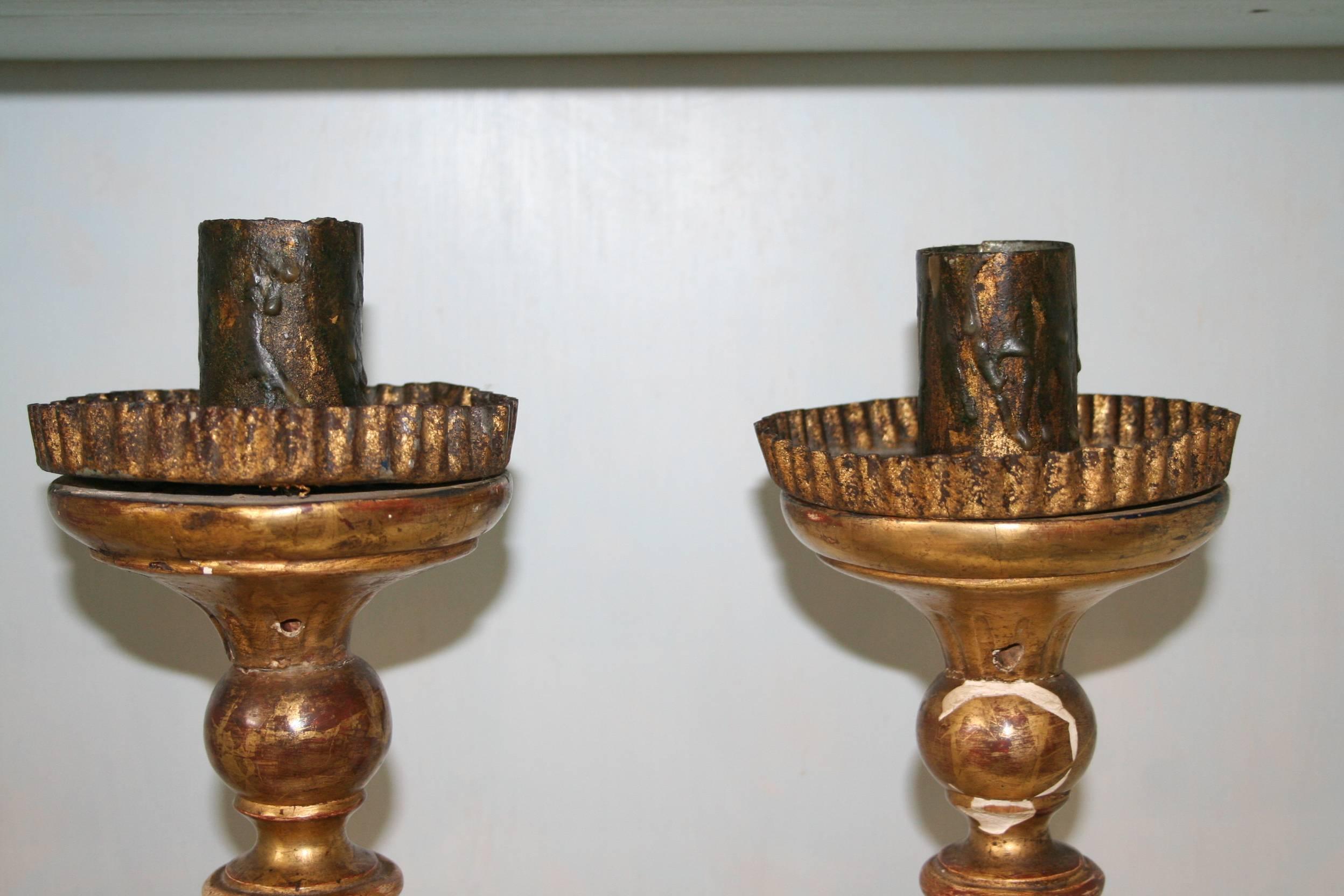 Carved Pair of 18th Century Candleholders