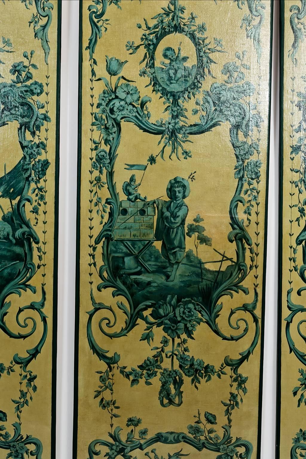 Painted Four Italian 19th Century Blue Grisailles, Four Seasons For Sale