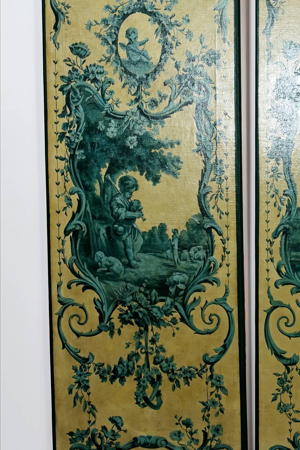 Canvas Four Italian 19th Century Blue Grisailles, Four Seasons For Sale