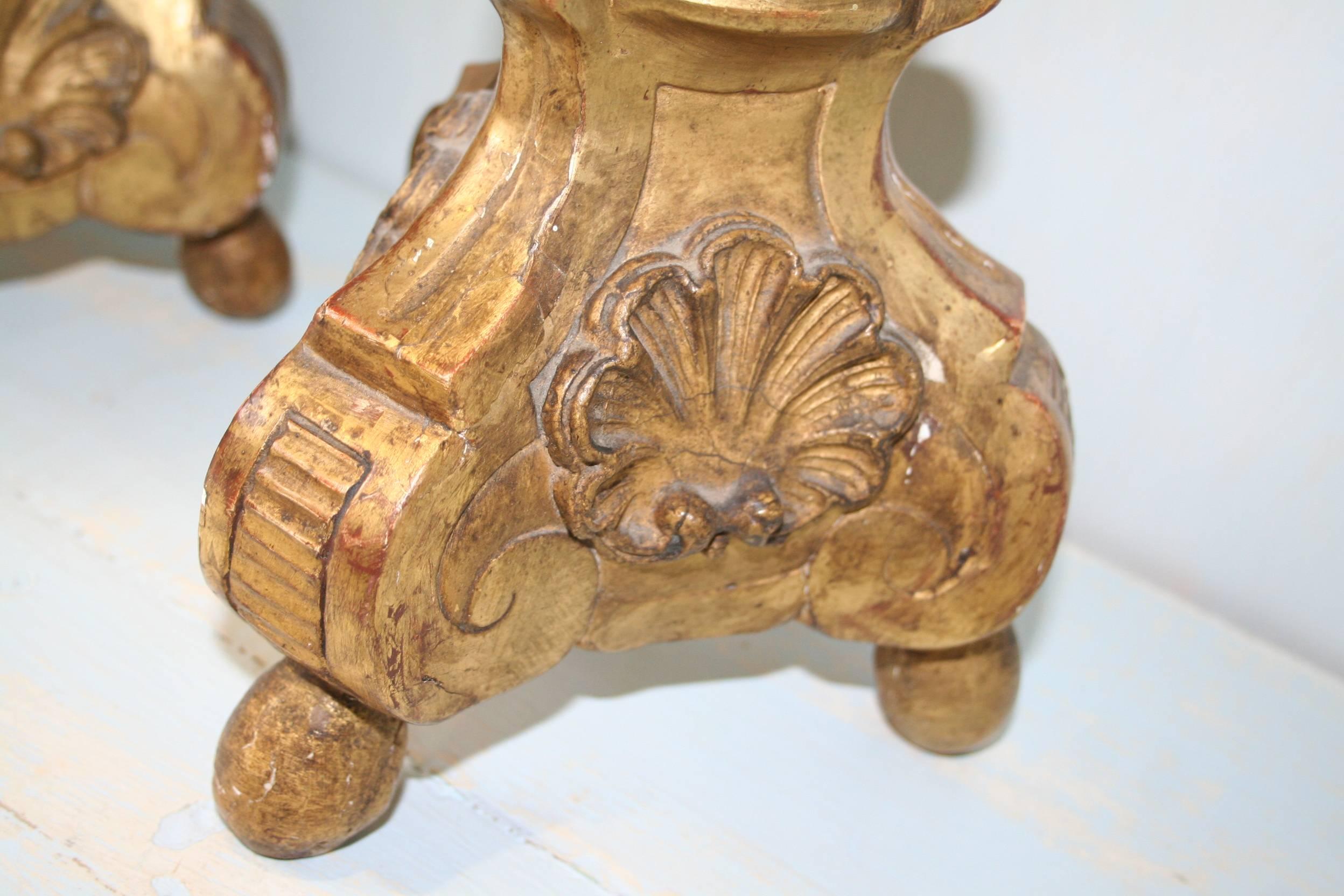 Wood Pair of 18th Century Candleholders