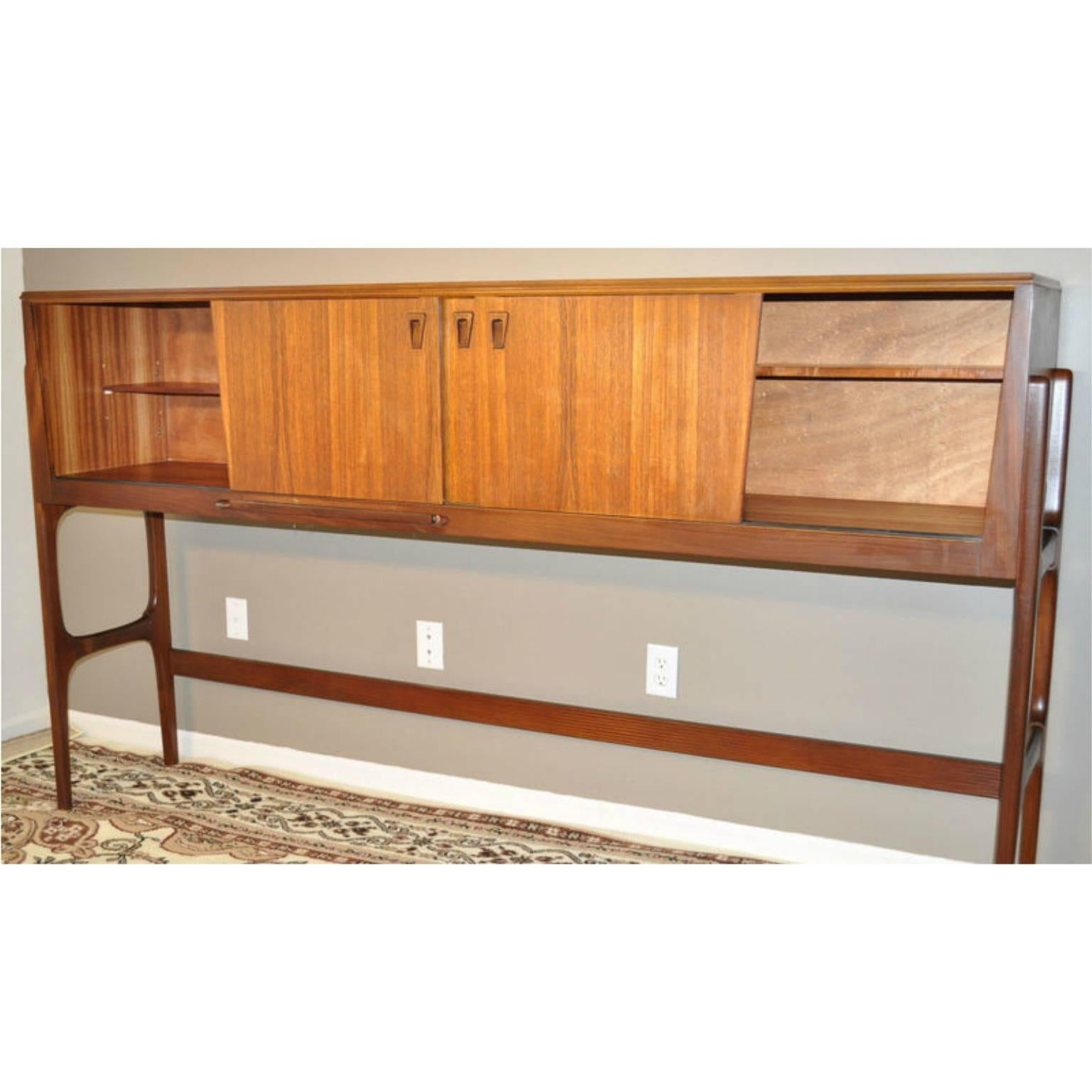 Mid-Century Modern Danish Elliots of Newbury Stow-a-way Credenza, Table and Four Chairs For Sale