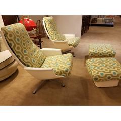 1960s Plastic Mid-Century Mad Mod Chairs with Ottomans