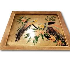 Mid-Century Hand-Painted Picture on Mirror with Pink Detailed Frame