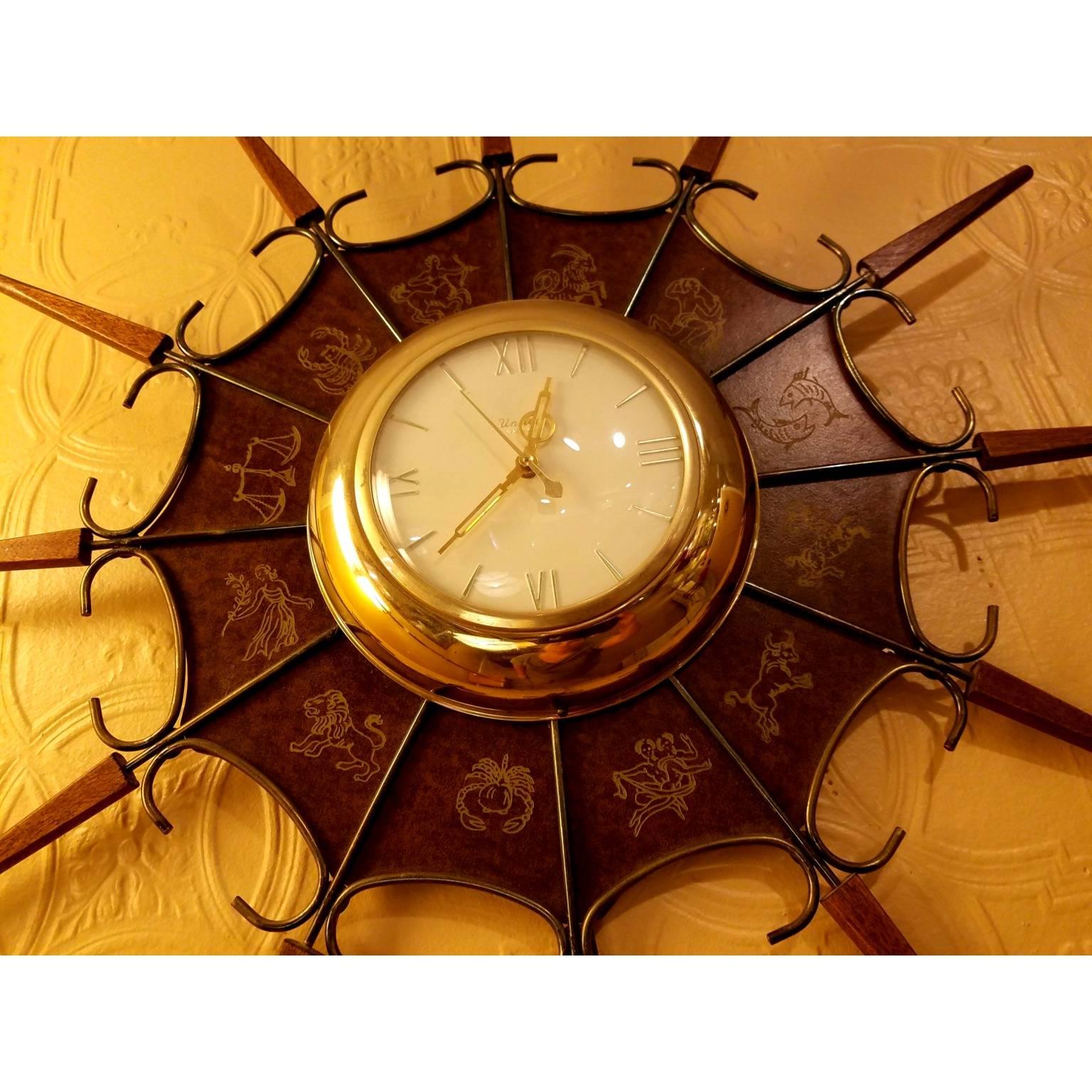 Mid-Century Modern Awesome Horoscope Starburst Wallclock For Sale