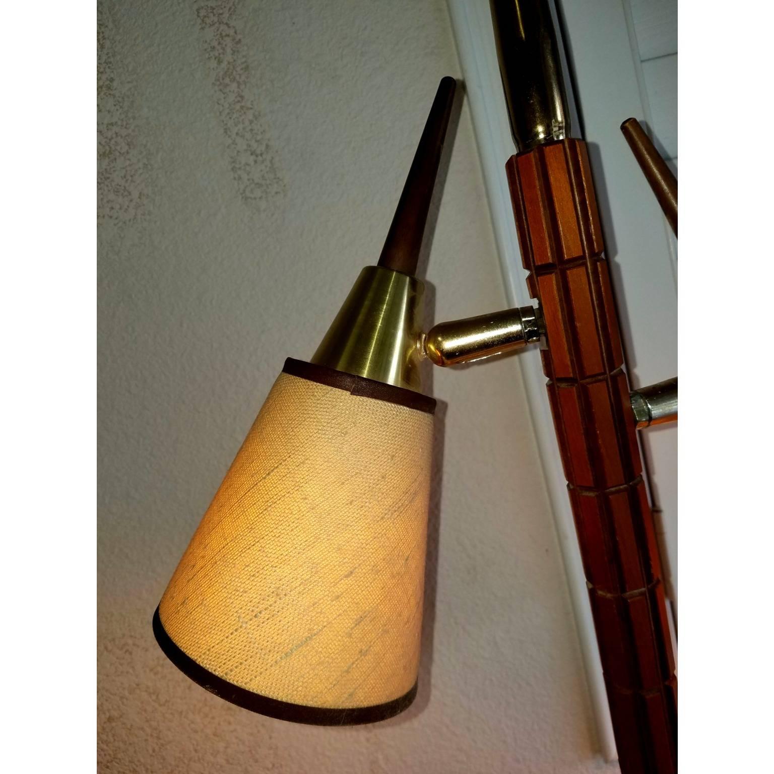 Mid-20th Century Mid-Century Wood Danish Metal Three Switch Table Lamp For Sale