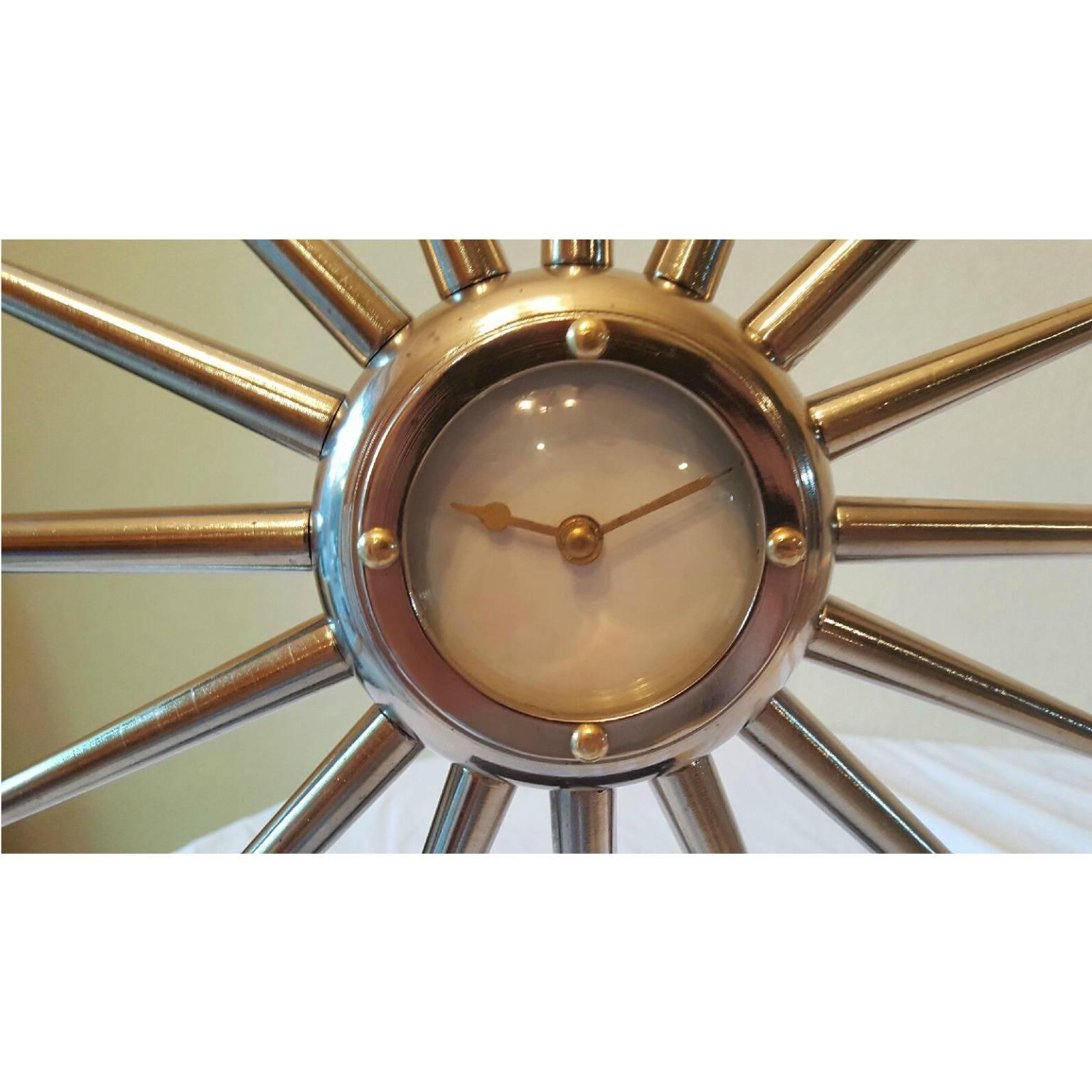 Mid-Century Steel Starburst Pedistool Clock For Sale 1