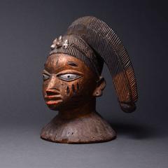 African Yoruba Wooden Polychrome Egungun Headdress Mask from Nigeria