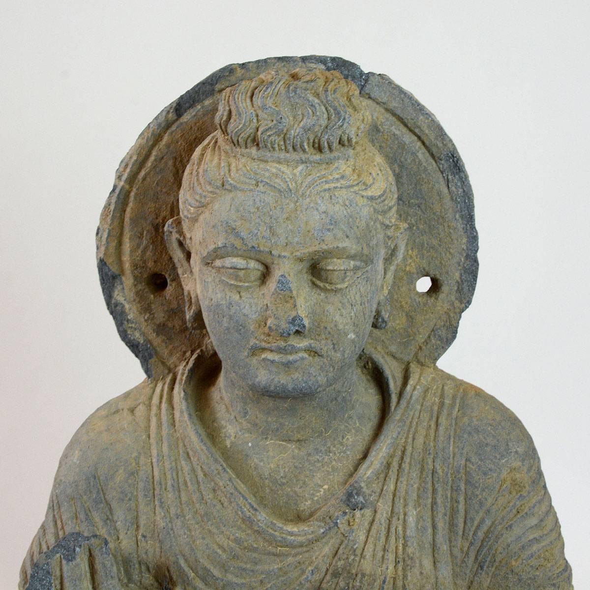 Afghan Gandhara Schist Sculpture of the Seated Buddha For Sale
