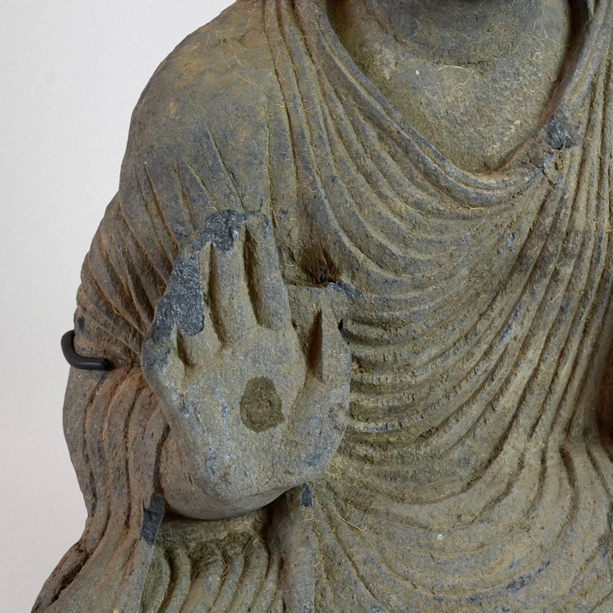Carved Gandhara Schist Sculpture of the Seated Buddha For Sale