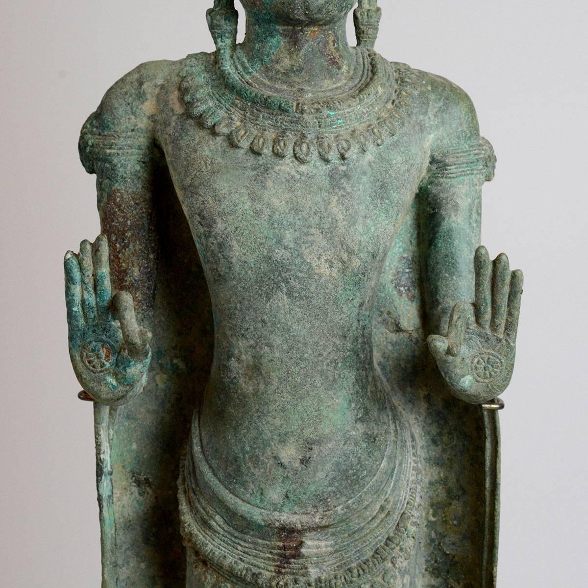 Cast Khmer Bronze Figure of the Buddha For Sale