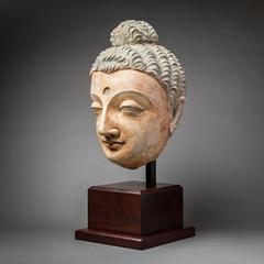 Gandharan Large Polychromed Buddha Head