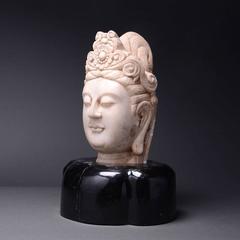 18th Century Burmese Carved Marble Head of Guanyin