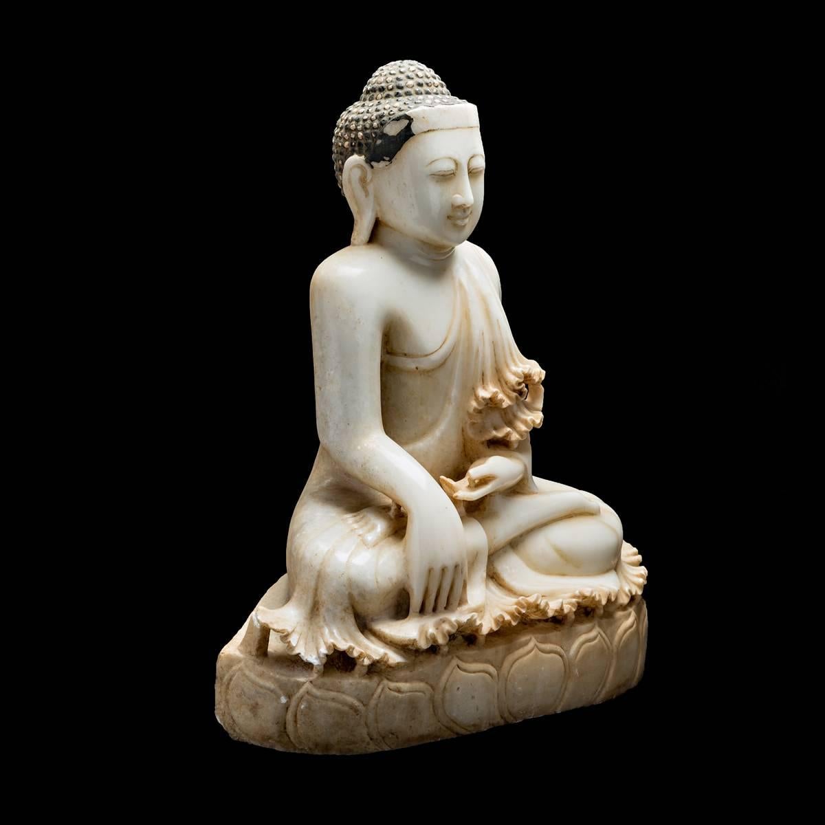 Burmese 18th Century Mandalay Marble Seated Buddha For Sale