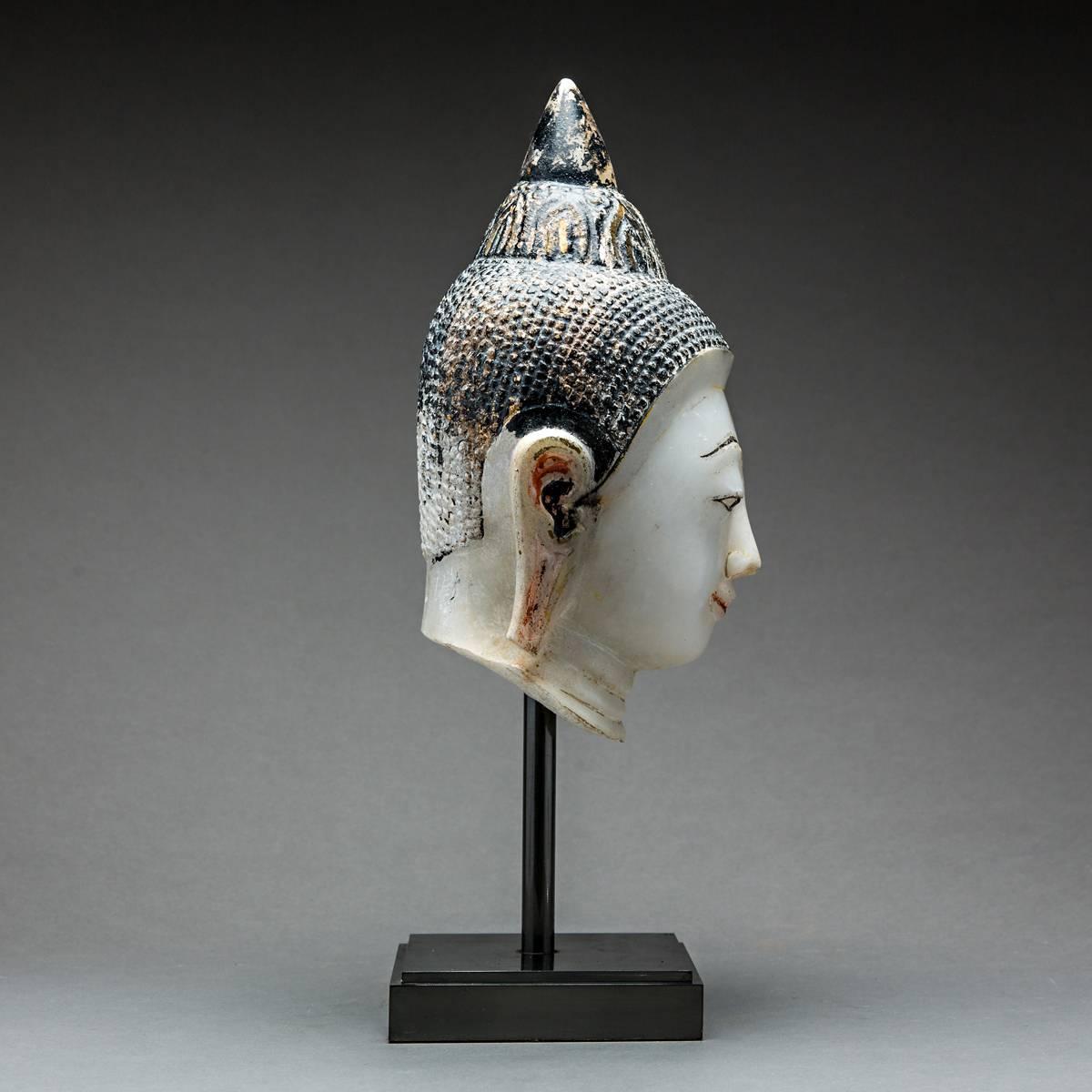Burmese 18th Century Shan Marble Buddha Head For Sale