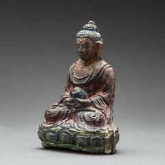 19th Century Clay Seated Buddha with Inscription