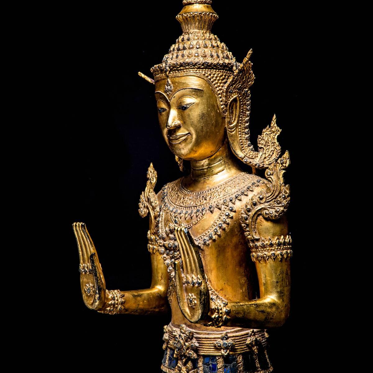 Gilt Large Rattanakosin Standing Buddha in Full Regalia For Sale