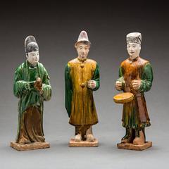 Set of Three Ming Glazed Terracotta Attendants