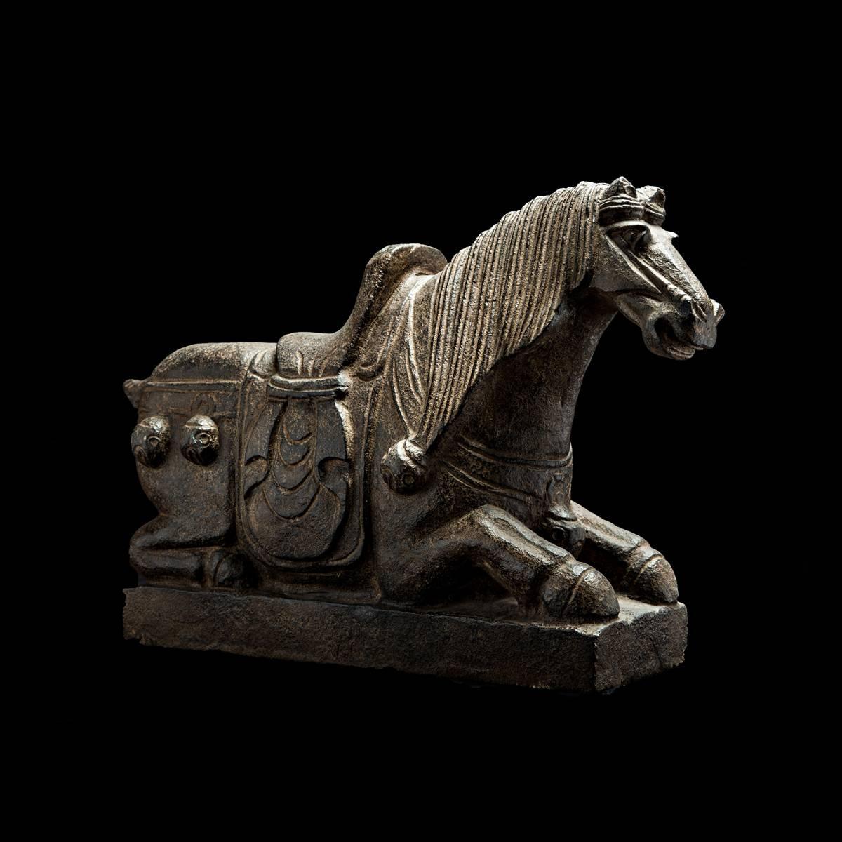 Carved Qing Stone Sculpture of a Seated Horse For Sale