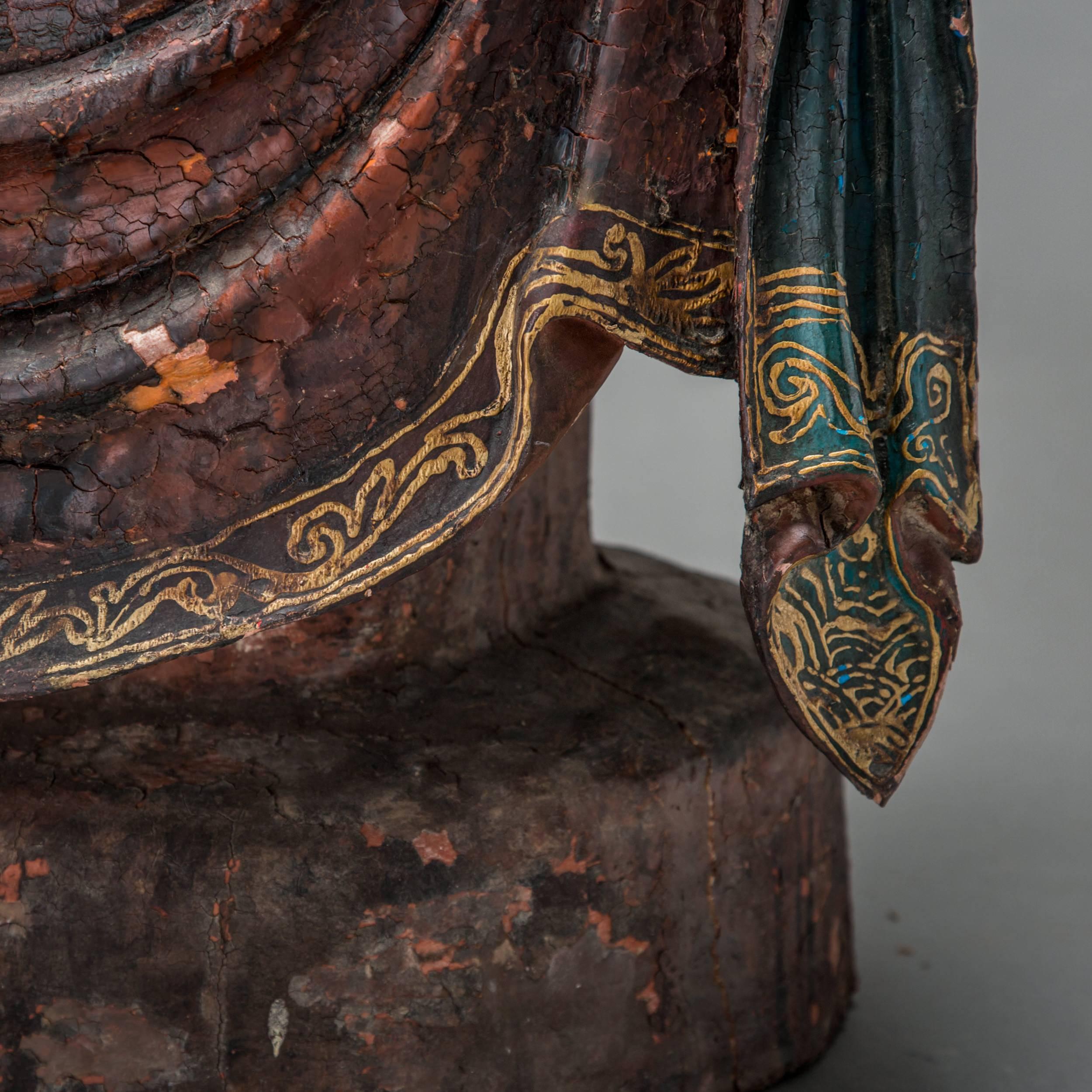 Ming Dynasty Wooden Polychromed Bodhisattva In Good Condition For Sale In Beverly Hills, CA