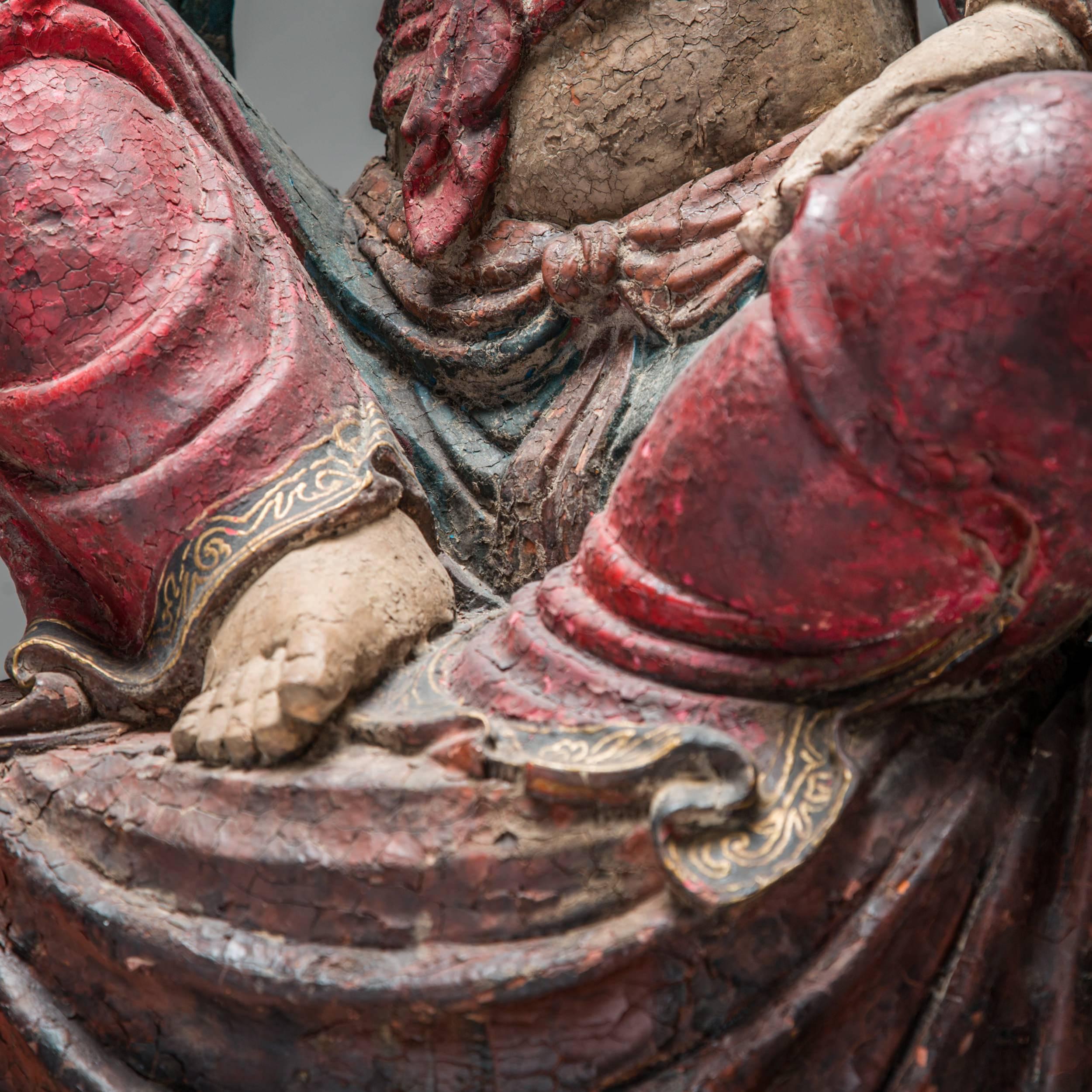 Carved Ming Dynasty Wooden Polychromed Bodhisattva For Sale