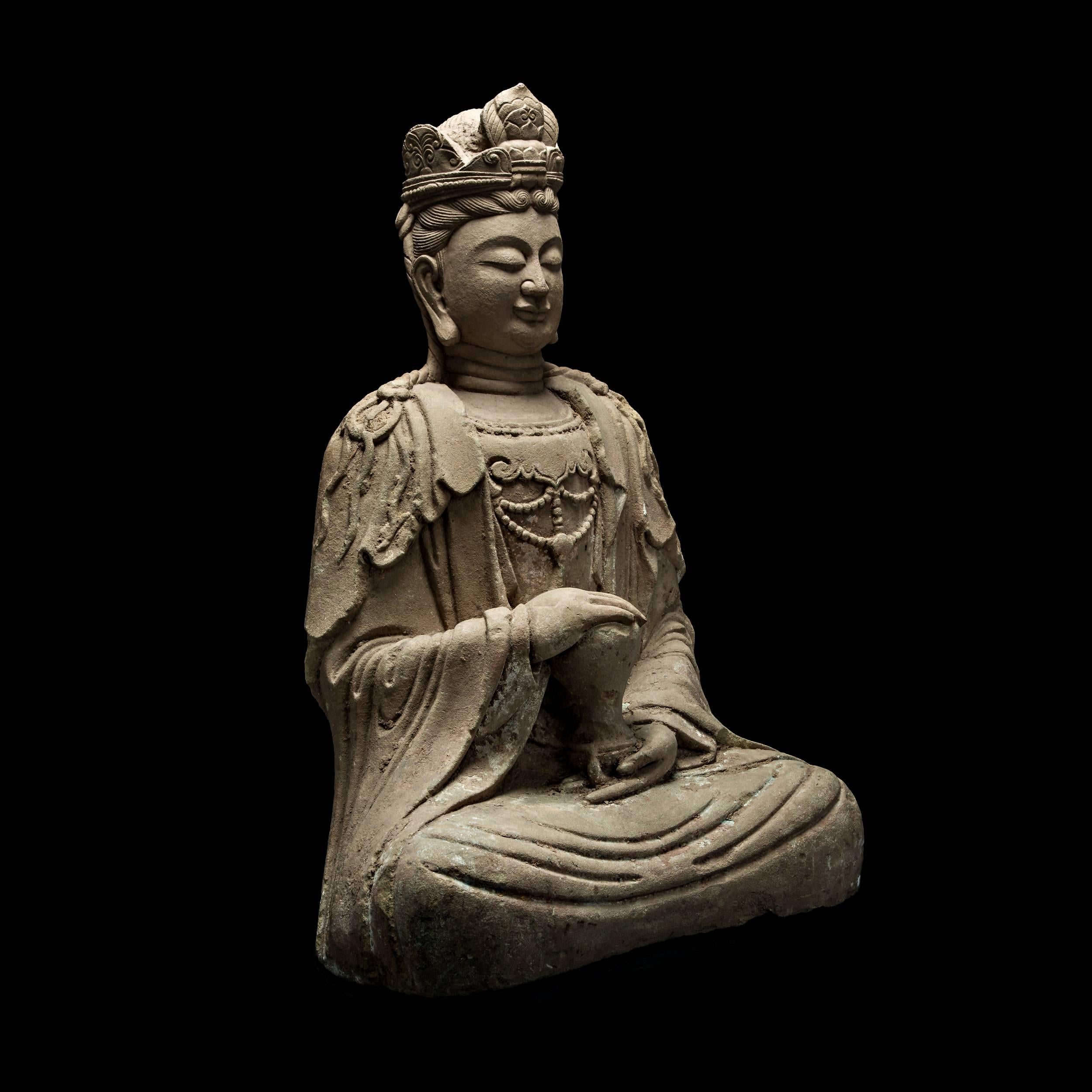 Large Ming Dynasty seated sculpture of Maitreya