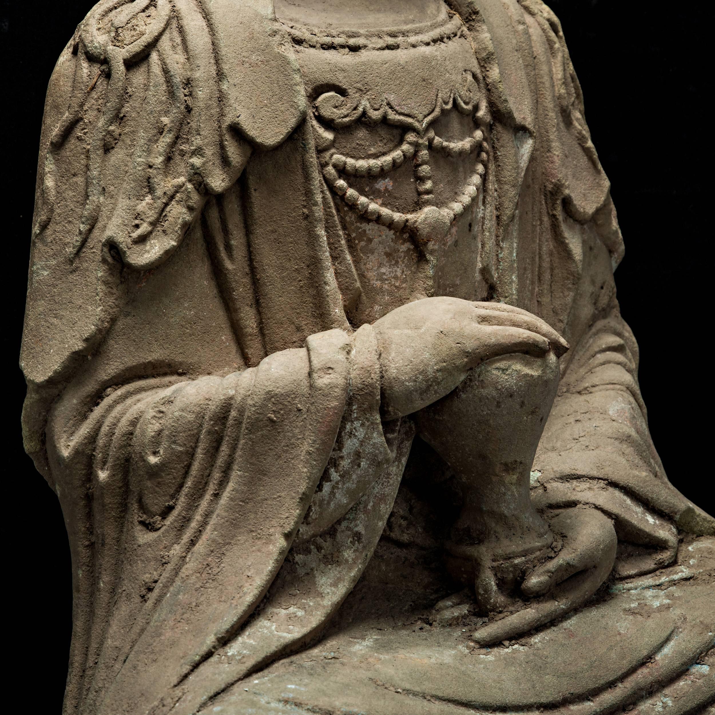 Carved Ming Dynasty Seated Sculpture of Maitreya For Sale